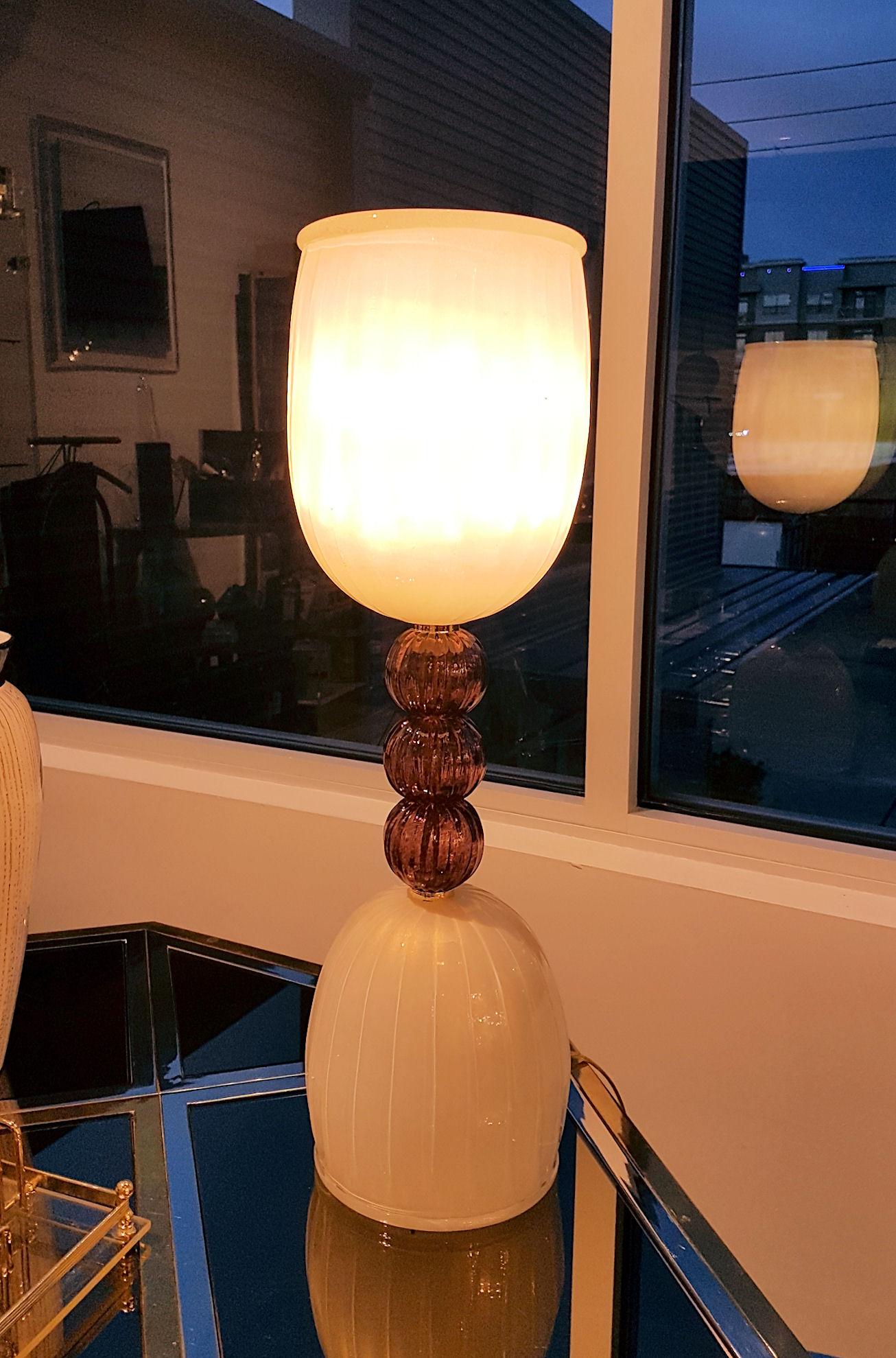 Murano Glass Purple & White Table Lamps, Mid-Century Modern, Barovier Style 1960 In Excellent Condition In Dallas, TX