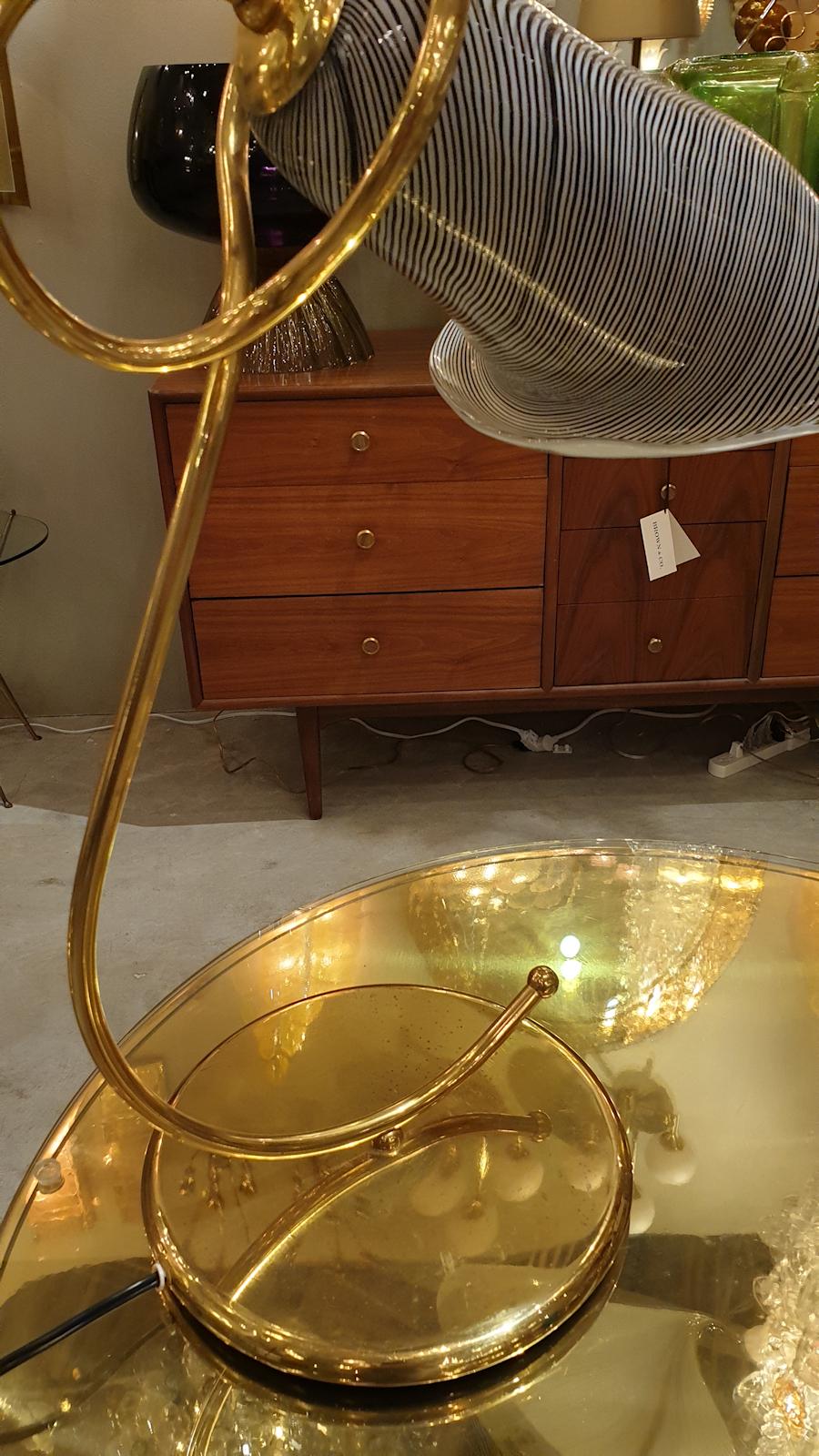 Pair of Mid-Century Murano Glass & Brass Organic Lamps, Art Nouveau Style, Italy 2