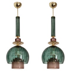 Pair of Mid-Century Modern Murano glass pendants