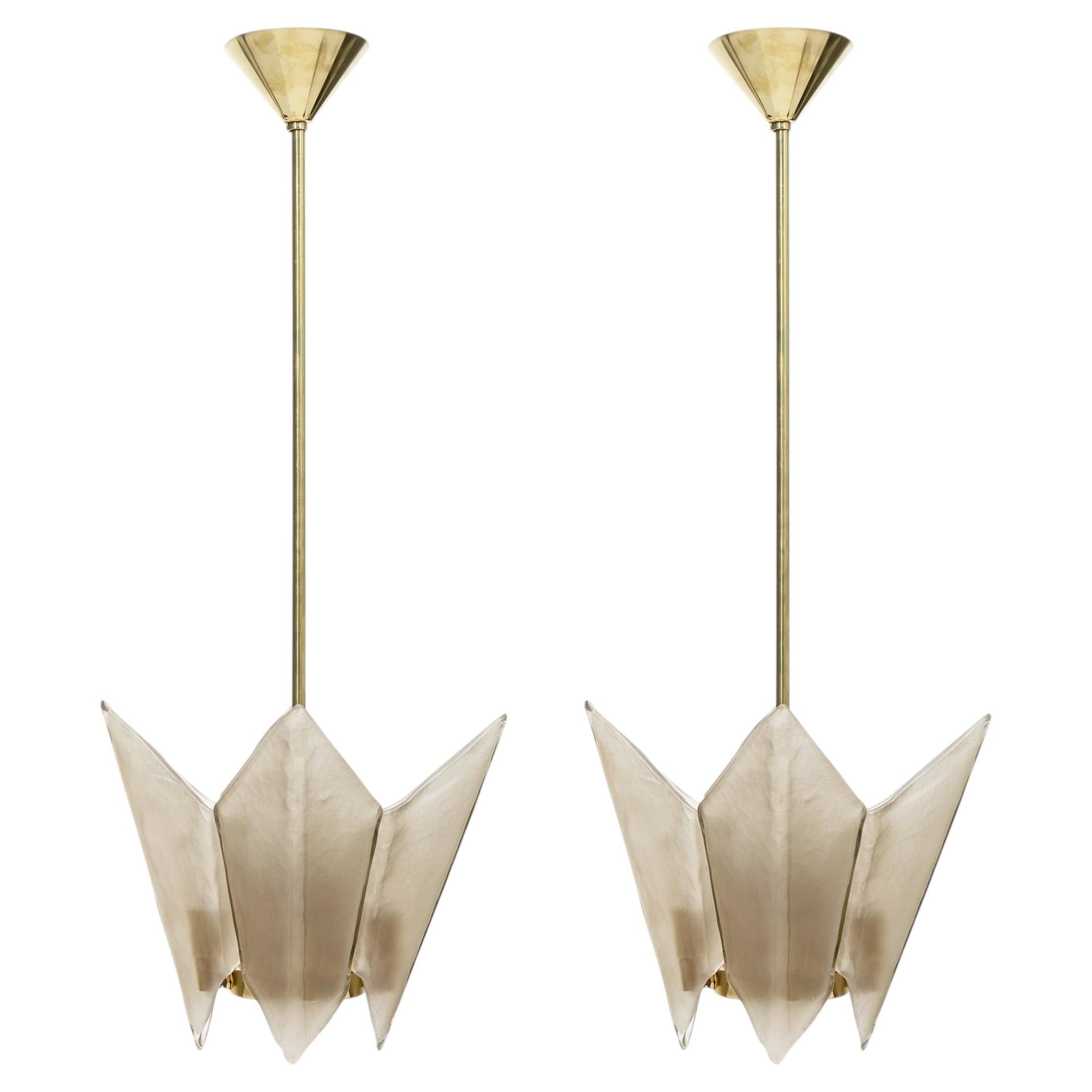 Pair of Mid-Century Modern Style Murano Glass Smoked Pendants, Italy