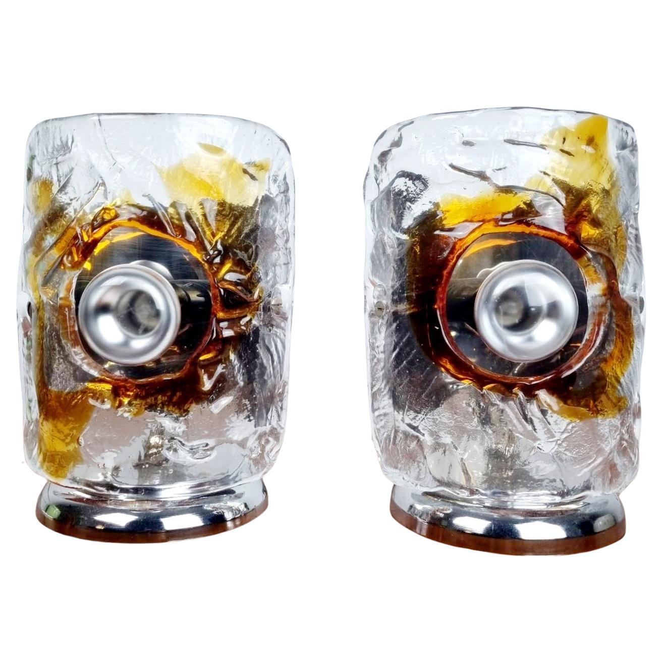 Paar Mid Century Modern Murano Glas Tischlampen von Toni Zuccheri, Italien 70er Jahre