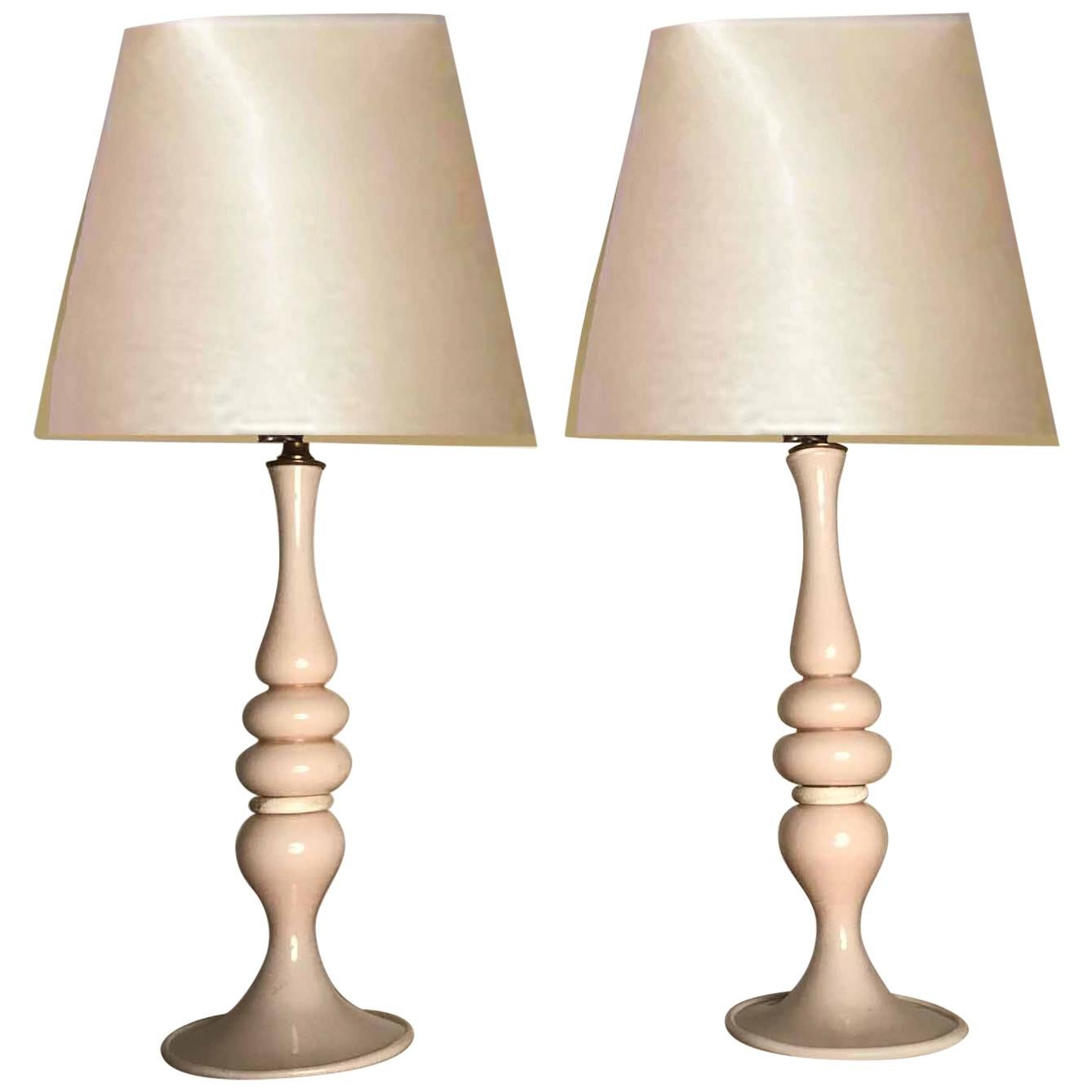 Pair of Mid-Century Modern Murano Glass Table Lamps For Sale
