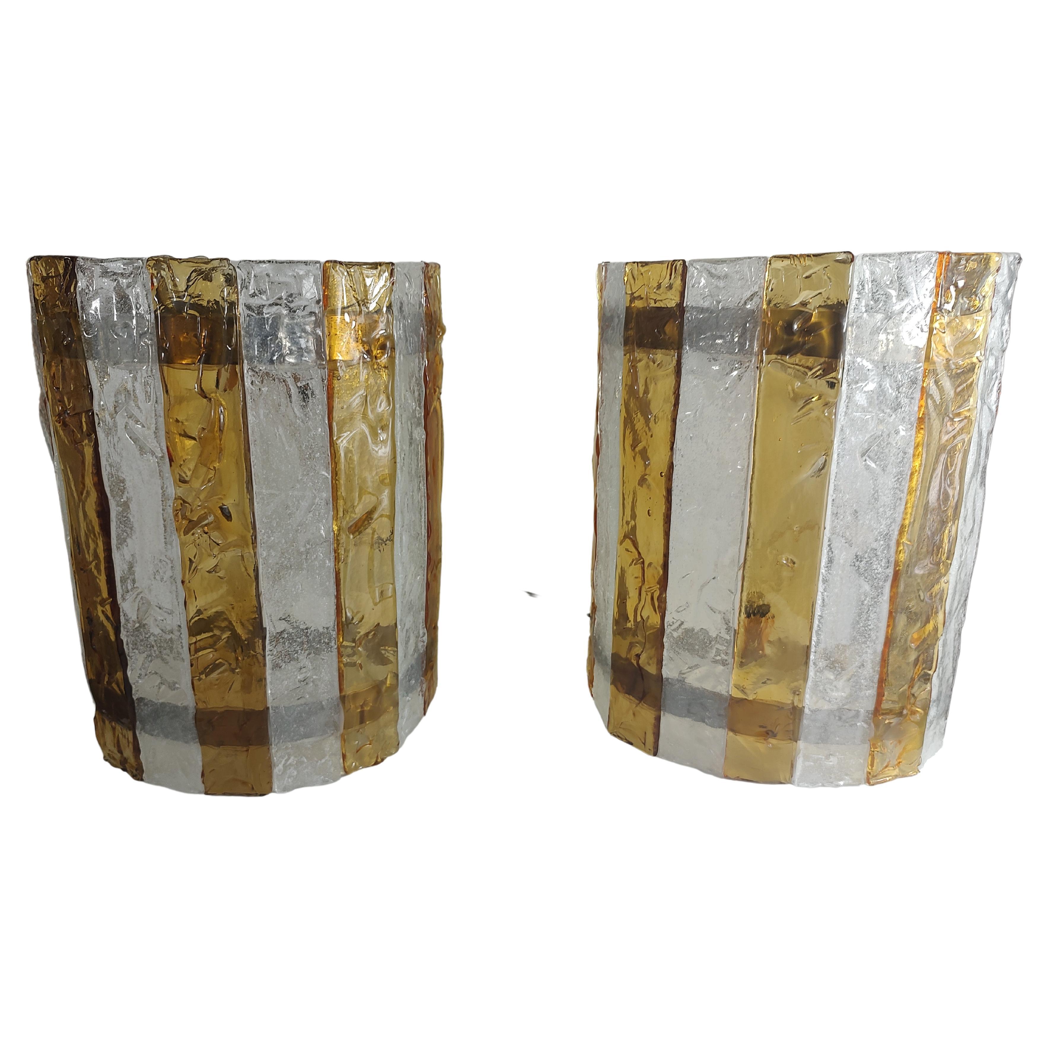Italian Pair of Mid Century Modern Murano Glass Wall Sconces C1975 For Sale