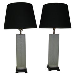 Pair of Mid-Century Modern Murano Latticino Art Glass Table Lamps