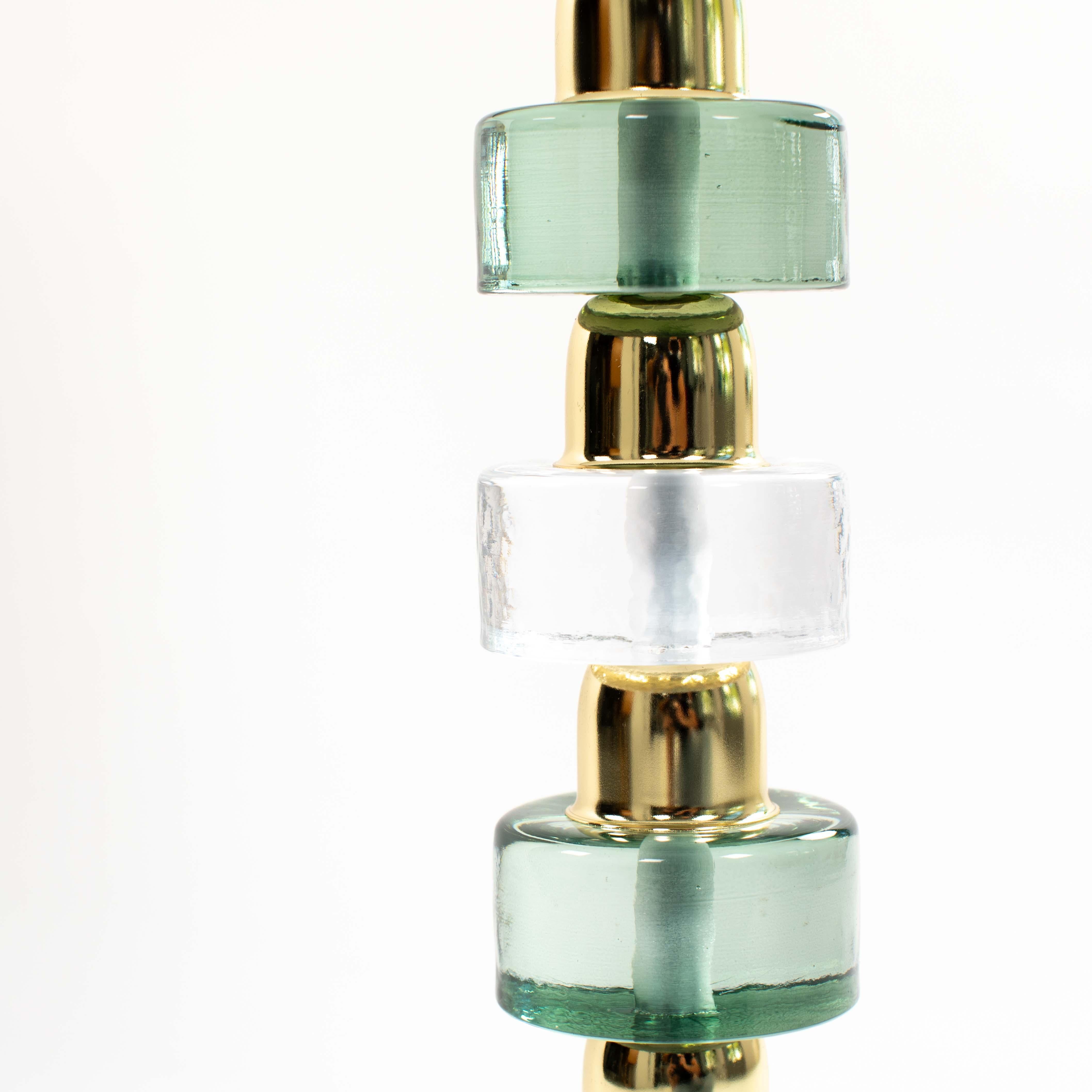 Pair of Mid-Century Modern Muranoglass table lamps Clear-Gold-Green Italy 1990s For Sale 2