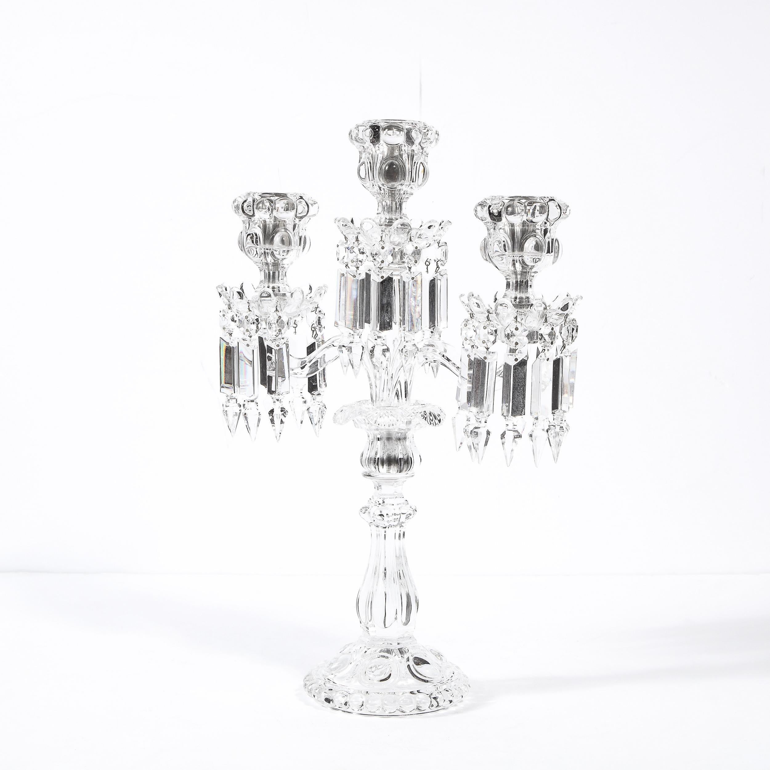 Pair of Mid-Century Modern Neoclassical Glass Obelisk Candelabras by Baccarat 5