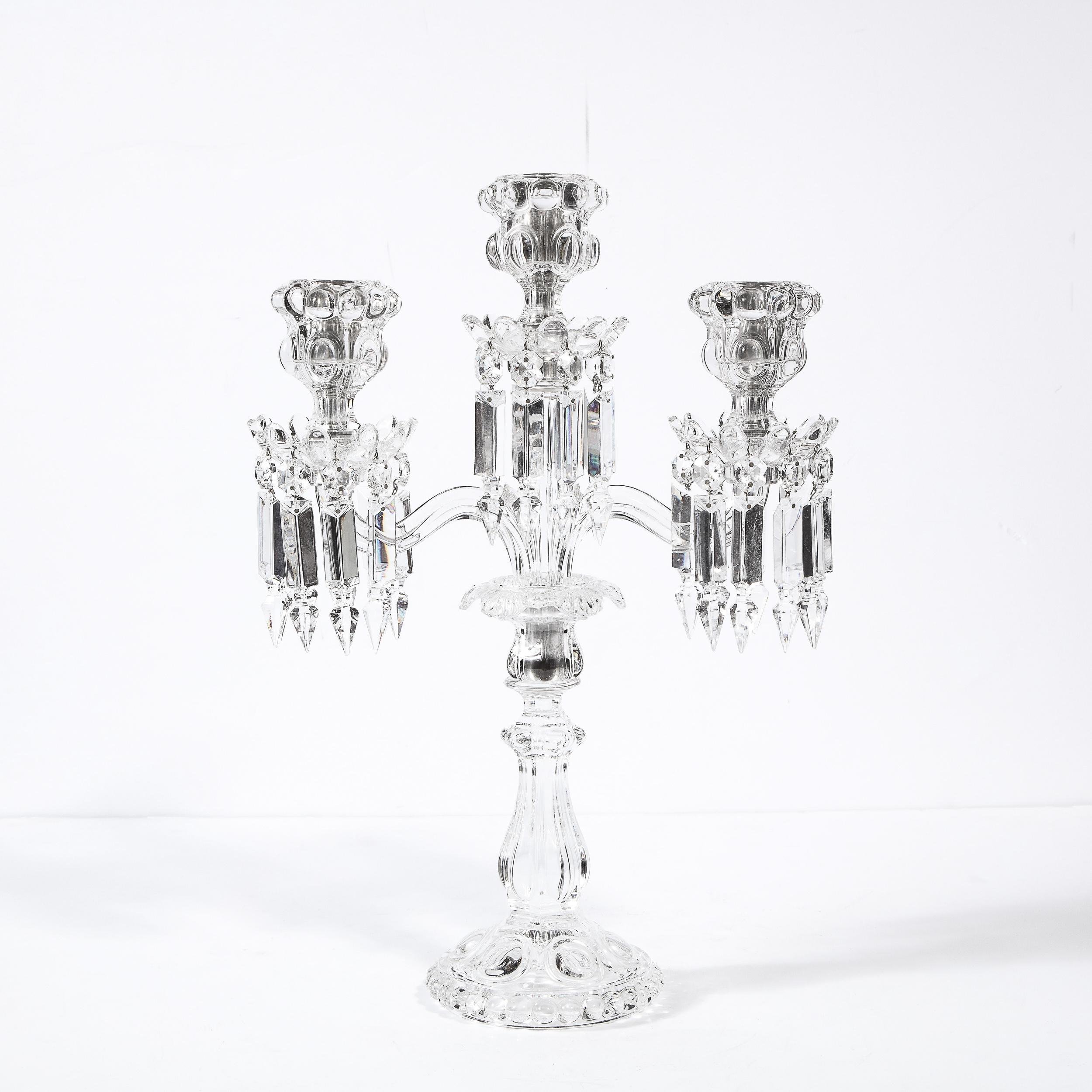 Pair of Mid-Century Modern Neoclassical Glass Obelisk Candelabras by Baccarat 6