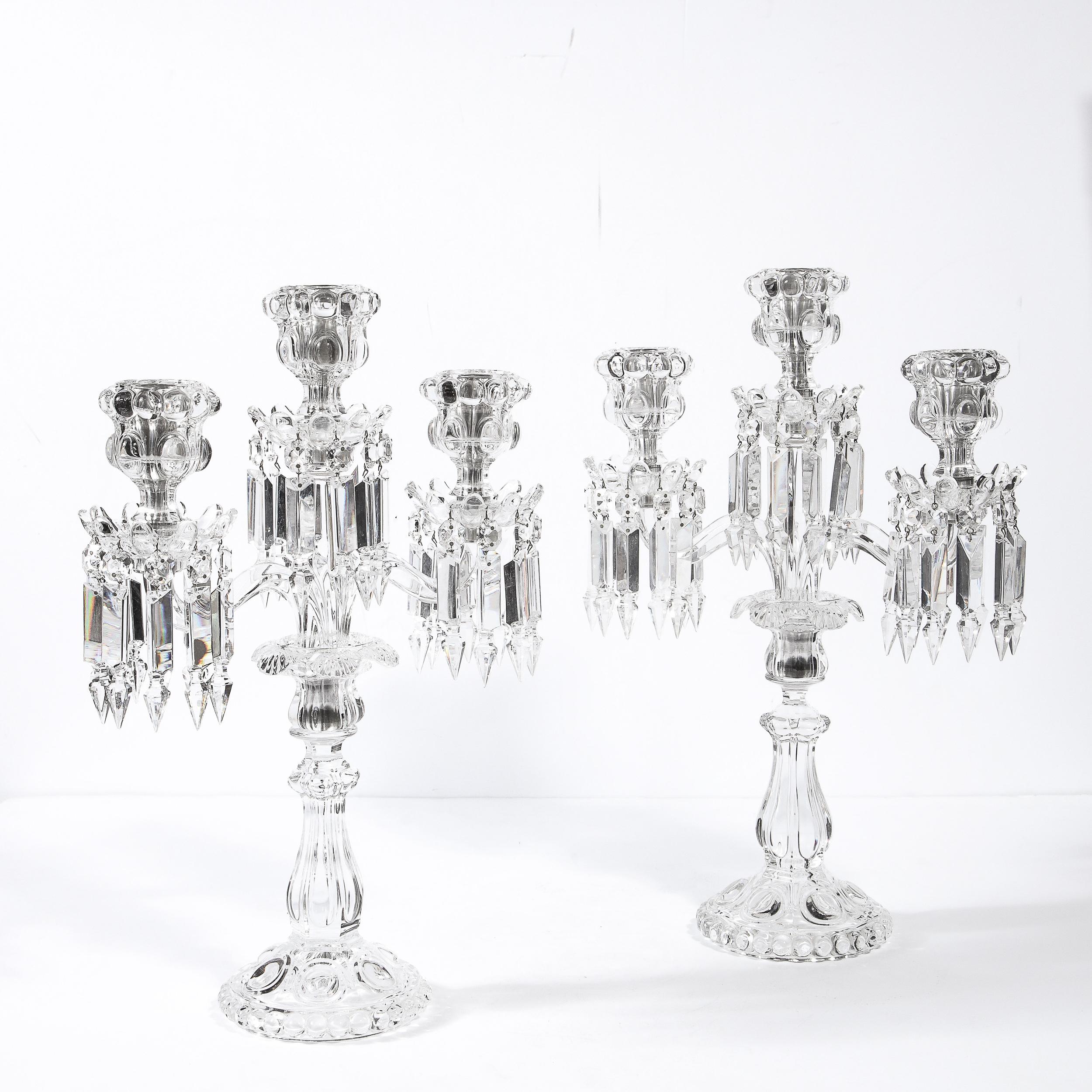 Pair of Mid-Century Modern Neoclassical Glass Obelisk Candelabras by Baccarat 8