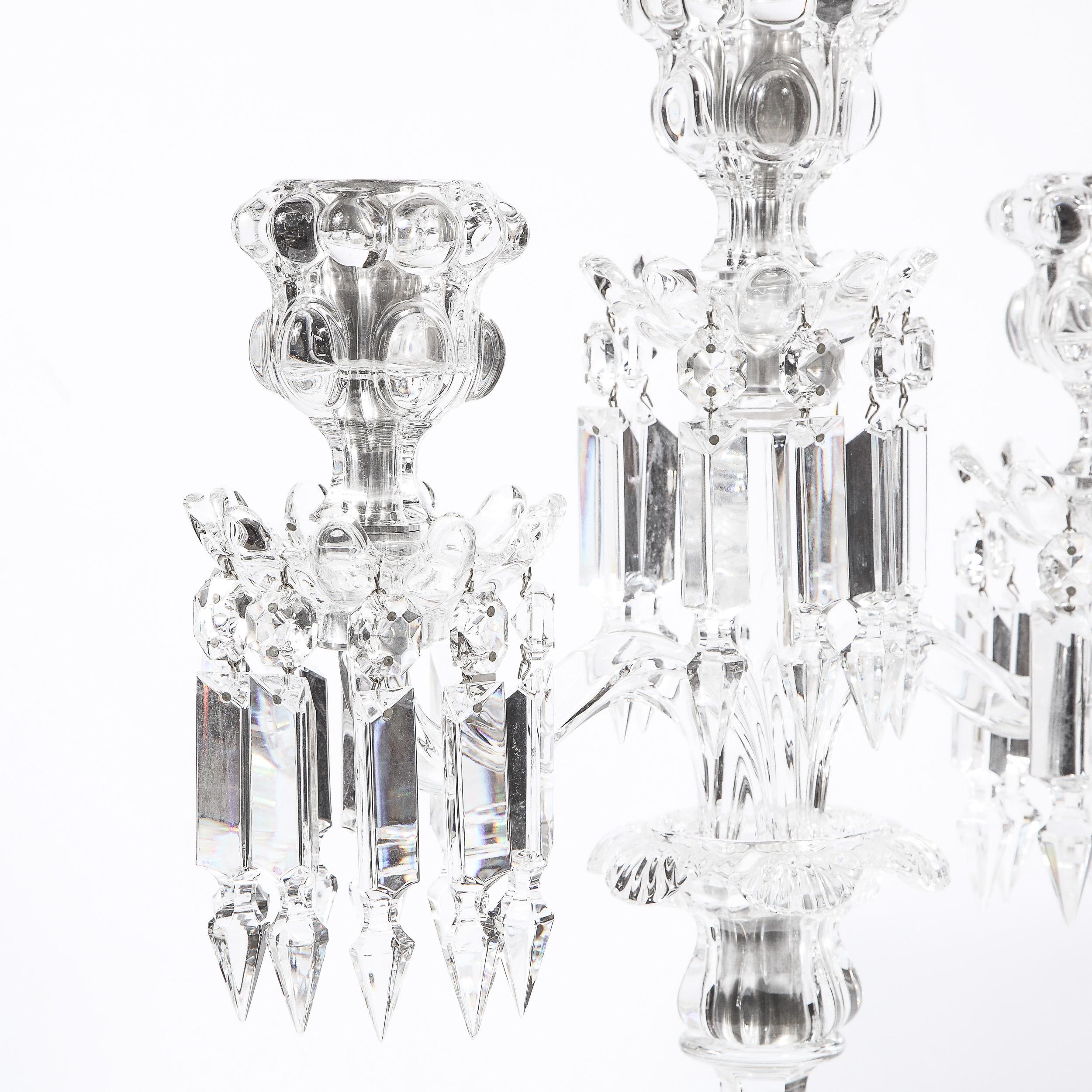 Pair of Mid-Century Modern Neoclassical Glass Obelisk Candelabras by Baccarat 9