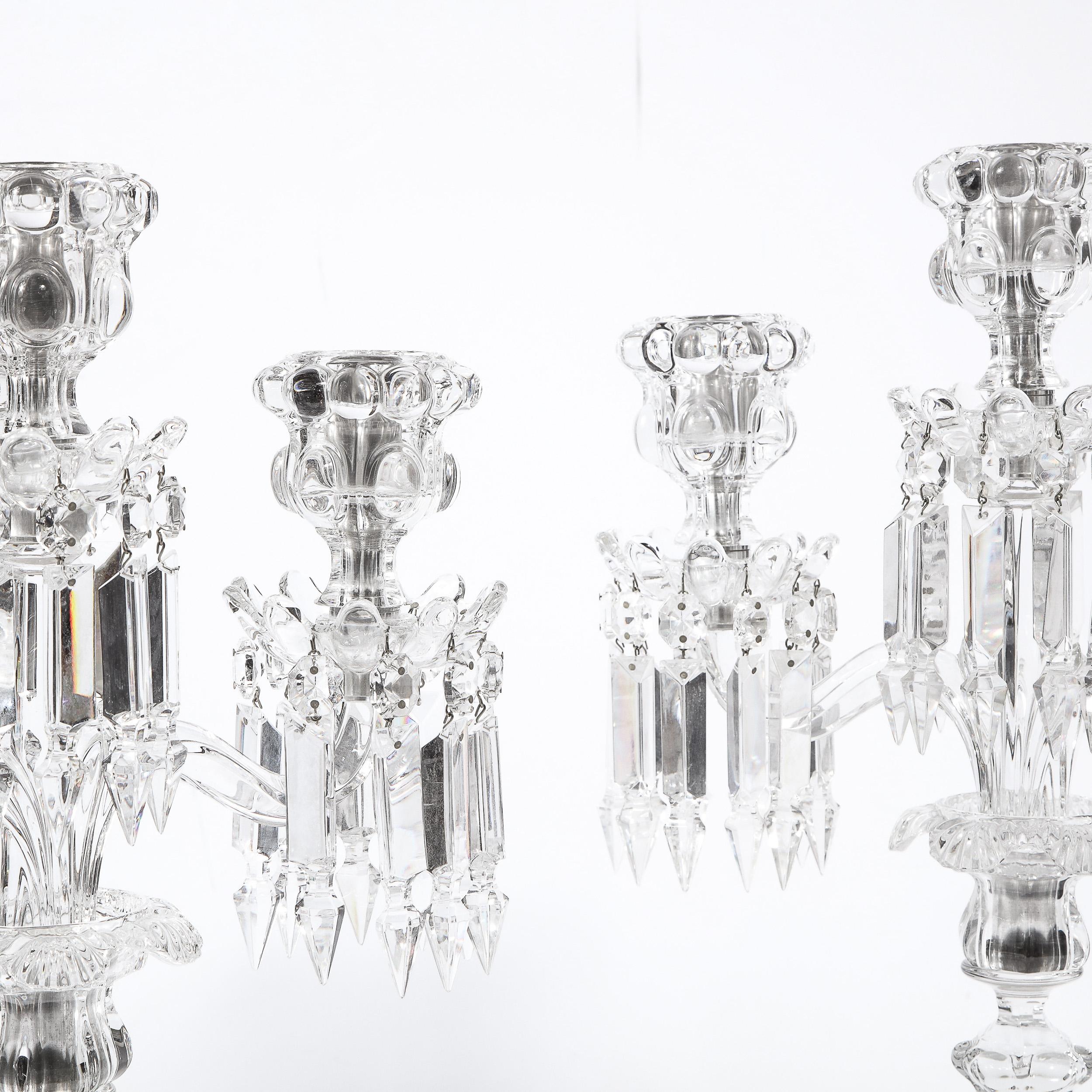 Pair of Mid-Century Modern Neoclassical Glass Obelisk Candelabras by Baccarat 10