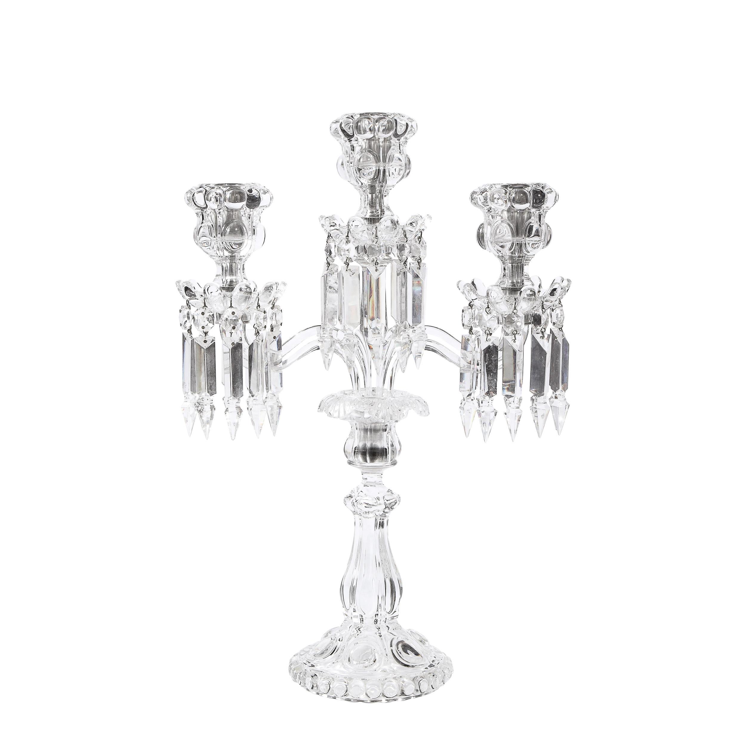 Pair of Mid-Century Modern Neoclassical Glass Obelisk Candelabras by Baccarat 12