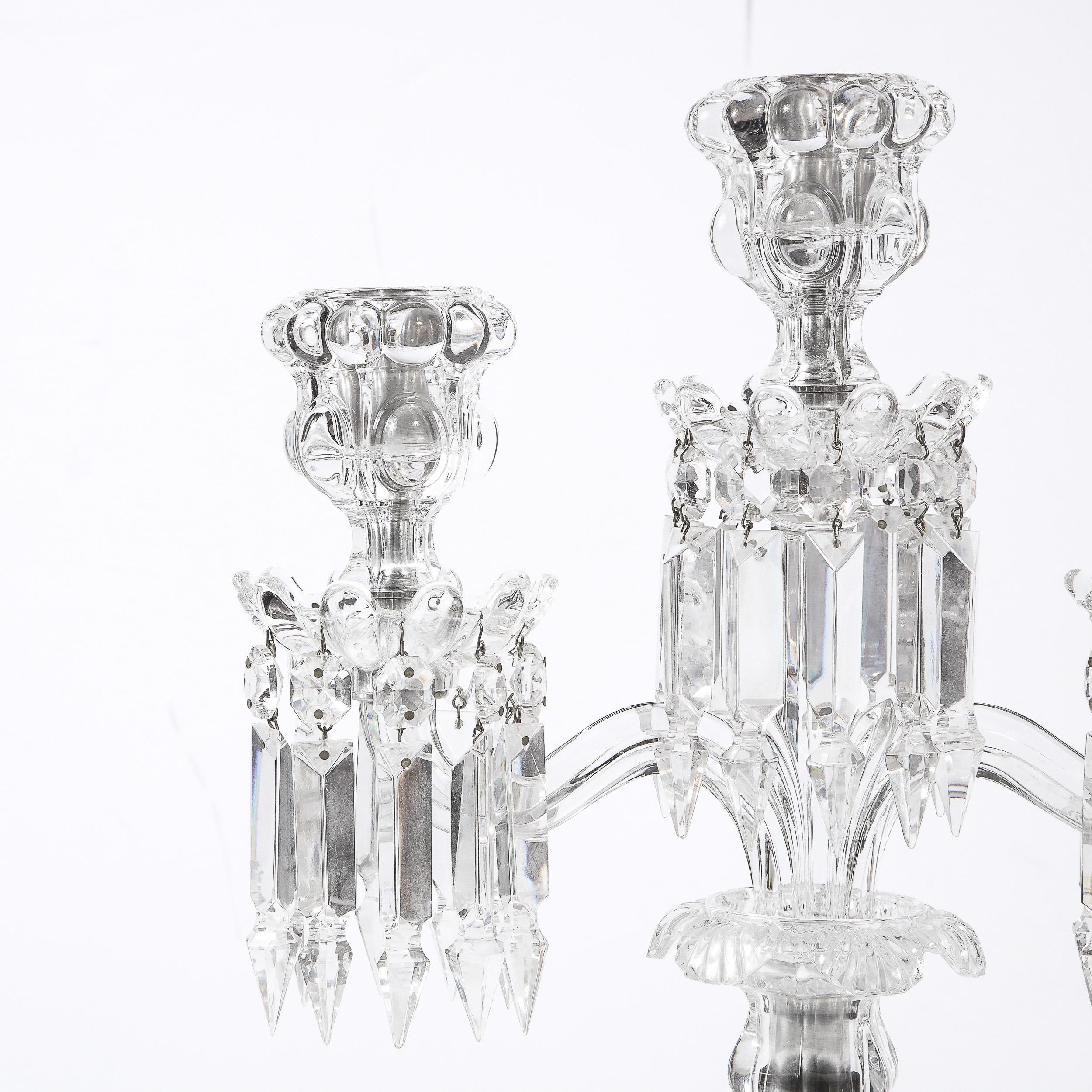 Pair of Mid-Century Modern Neoclassical Glass Obelisk Candelabras by Baccarat 13