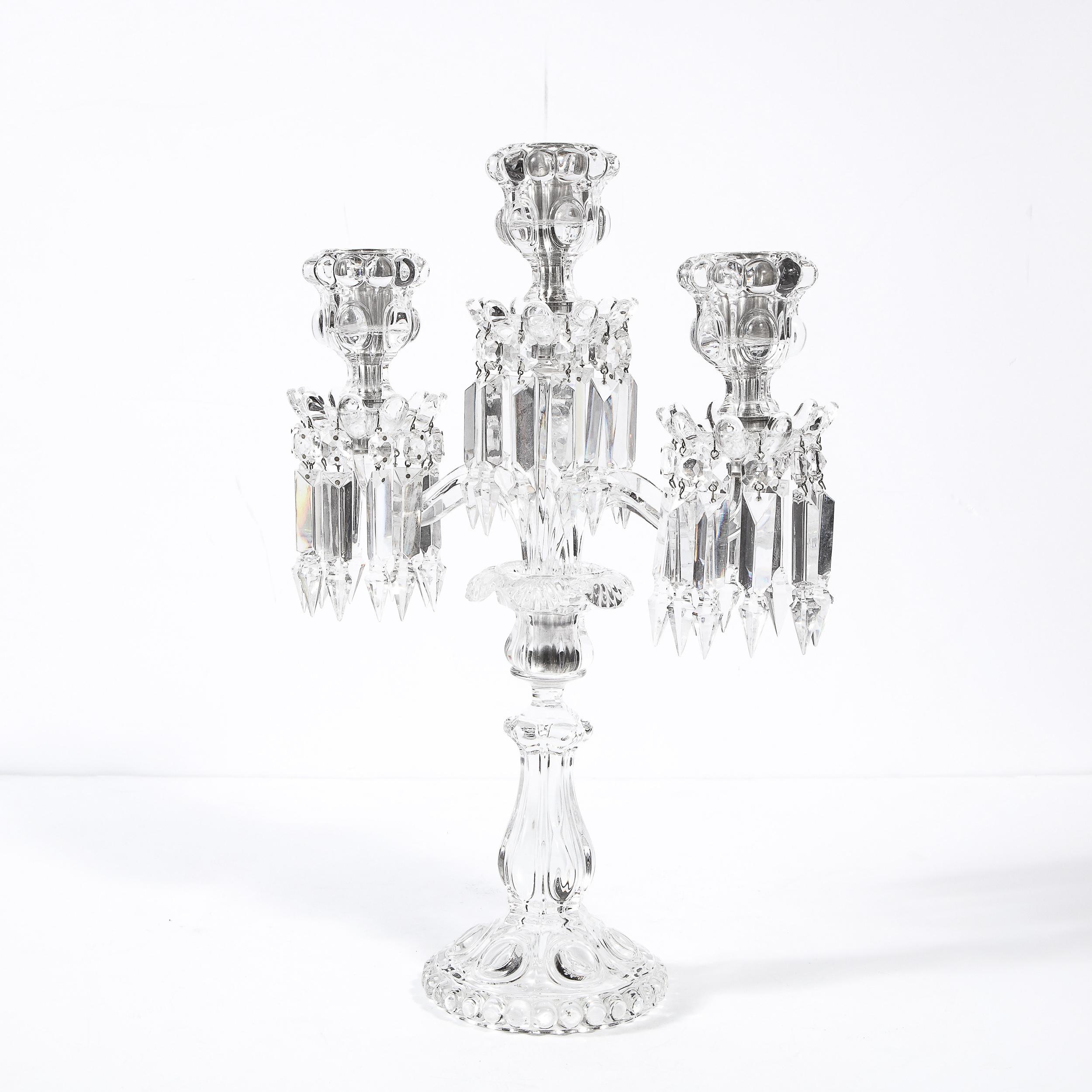 Pair of Mid-Century Modern Neoclassical Glass Obelisk Candelabras by Baccarat 14