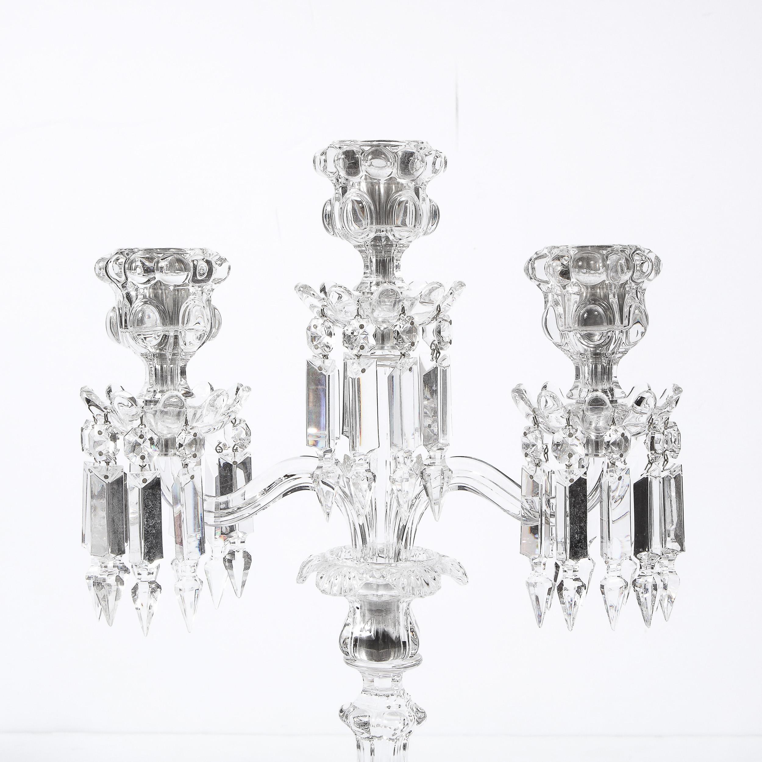 Pair of Mid-Century Modern Neoclassical Glass Obelisk Candelabras by Baccarat In Excellent Condition In New York, NY