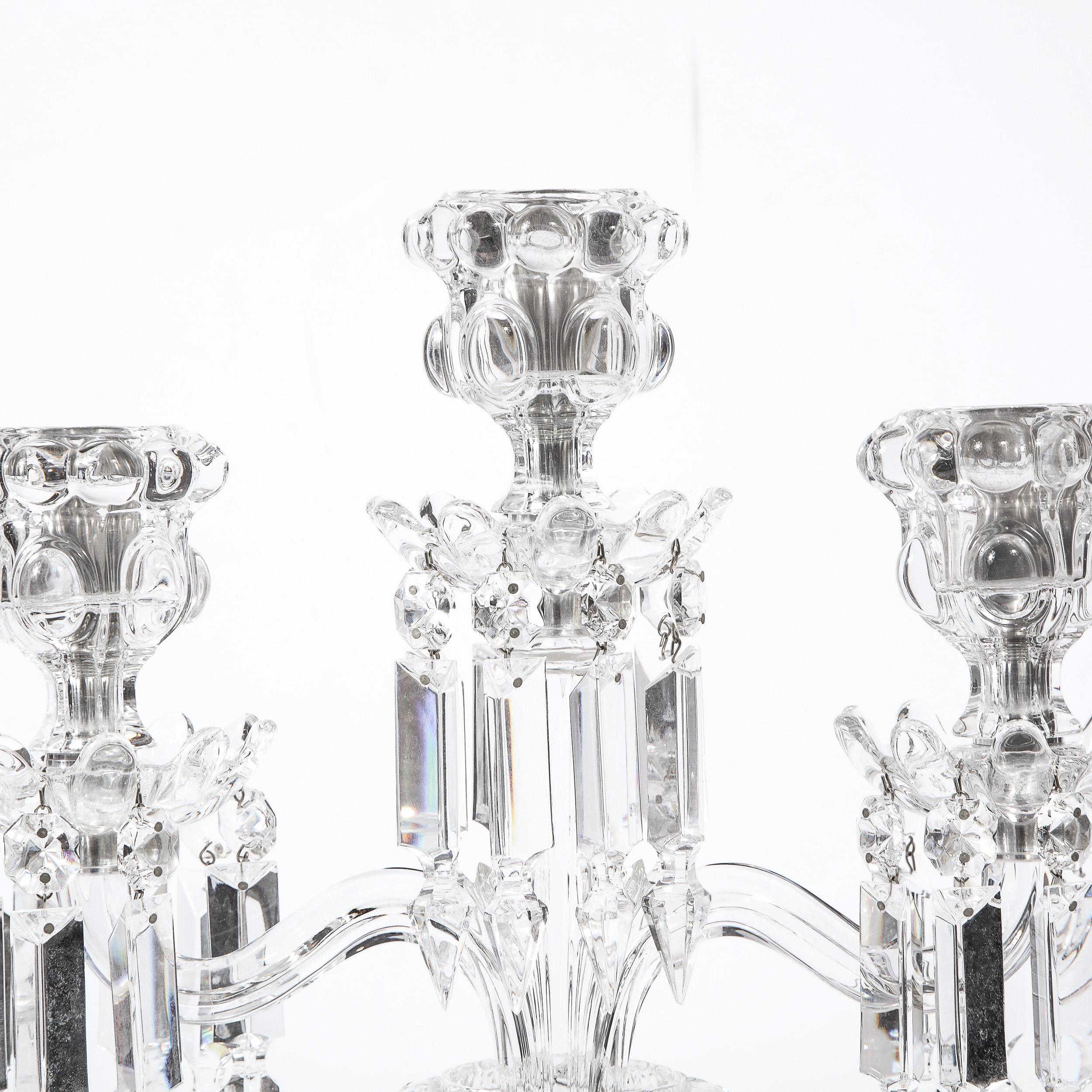 Mid-20th Century Pair of Mid-Century Modern Neoclassical Glass Obelisk Candelabras by Baccarat