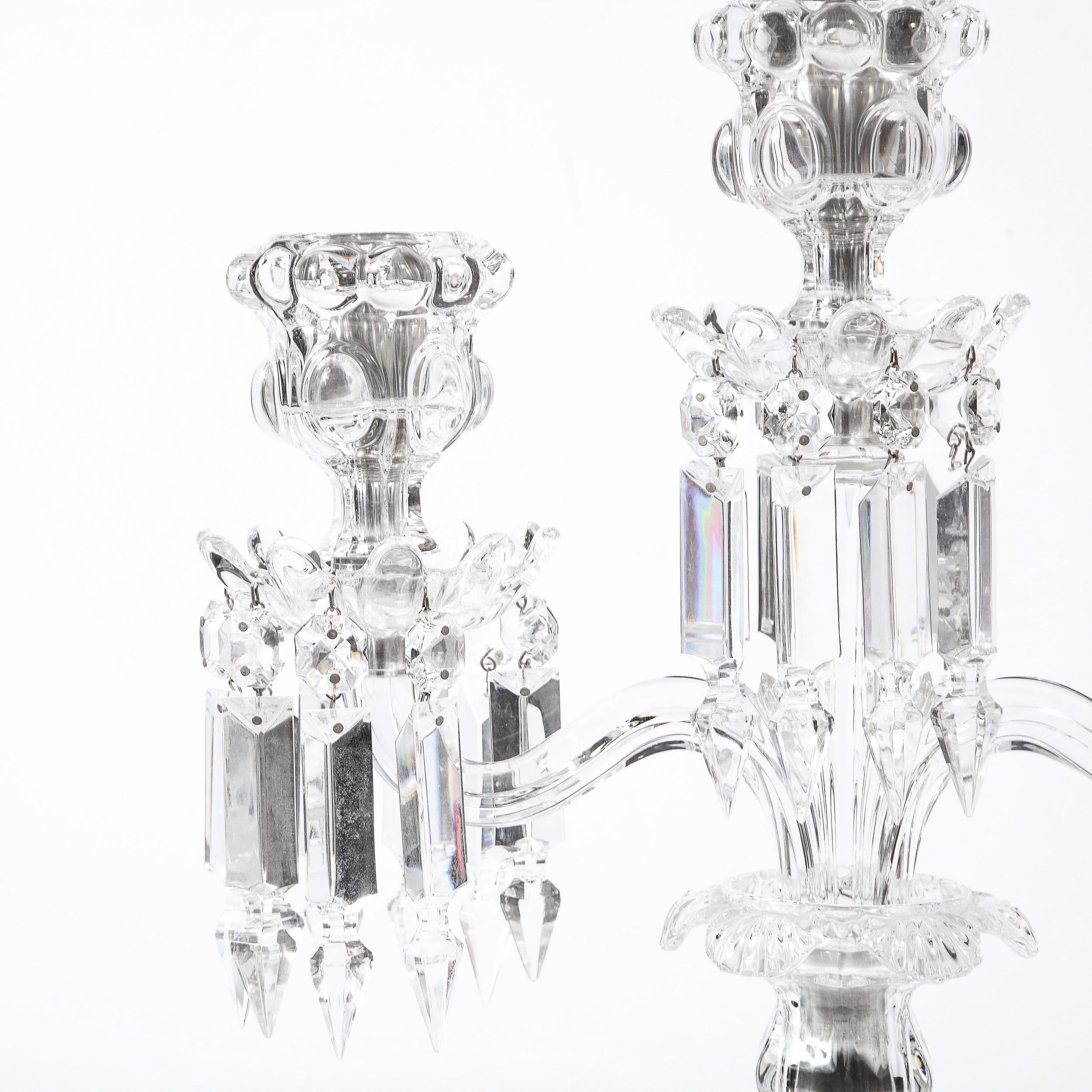 Pair of Mid-Century Modern Neoclassical Glass Obelisk Candelabras by Baccarat 1