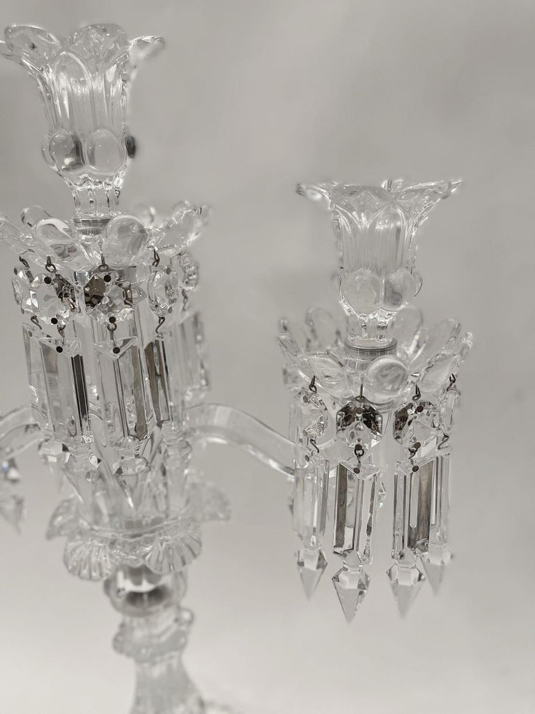 Pair of MidCentury Modern Neoclassical Glass Obelisk Candelabras by