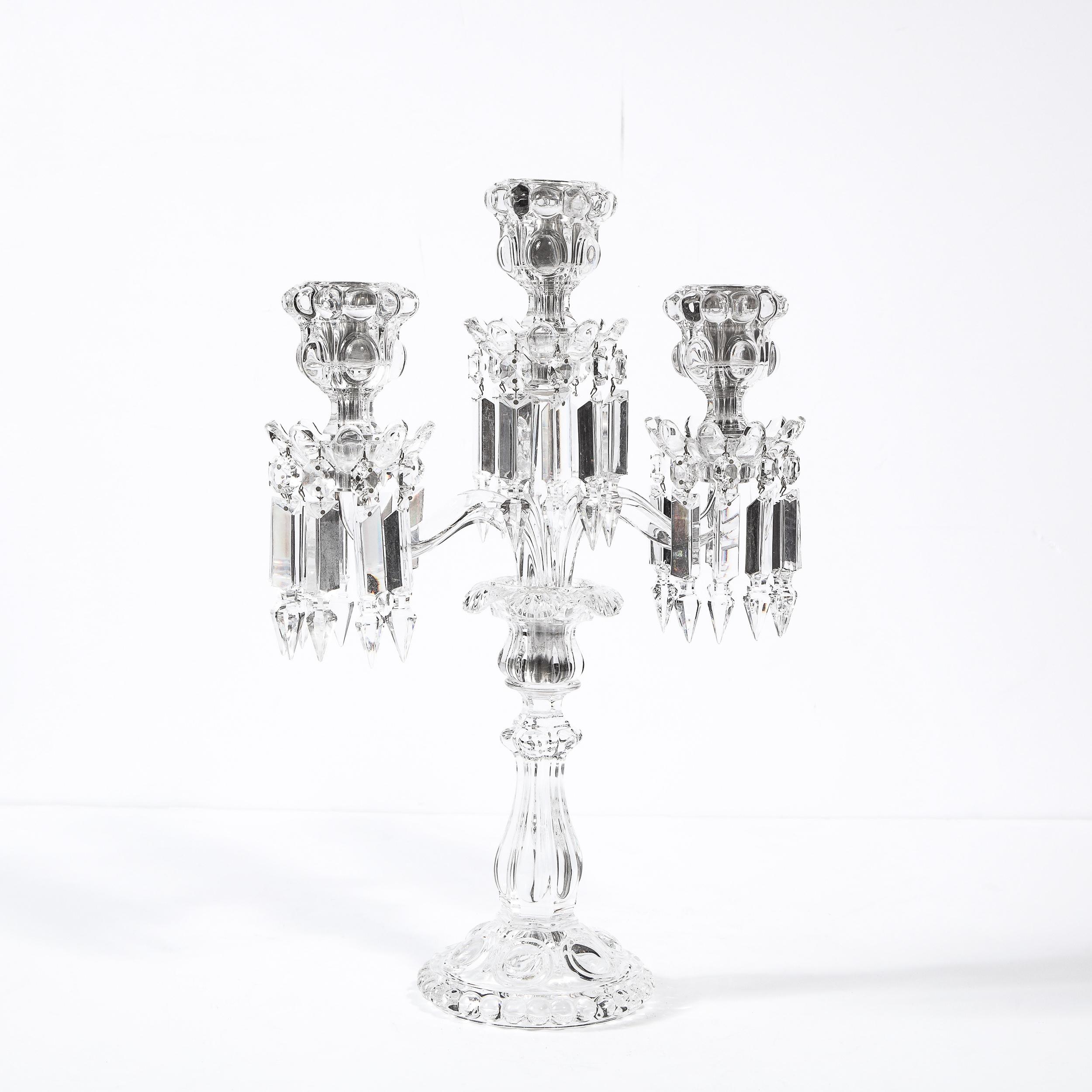 Pair of Mid-Century Modern Neoclassical Glass Obelisk Candelabras by Baccarat 2