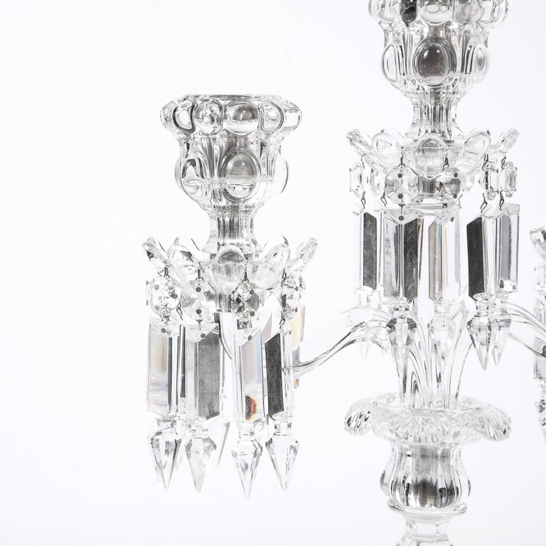 Pair of MidCentury Modern Neoclassical Glass Obelisk Candelabras by