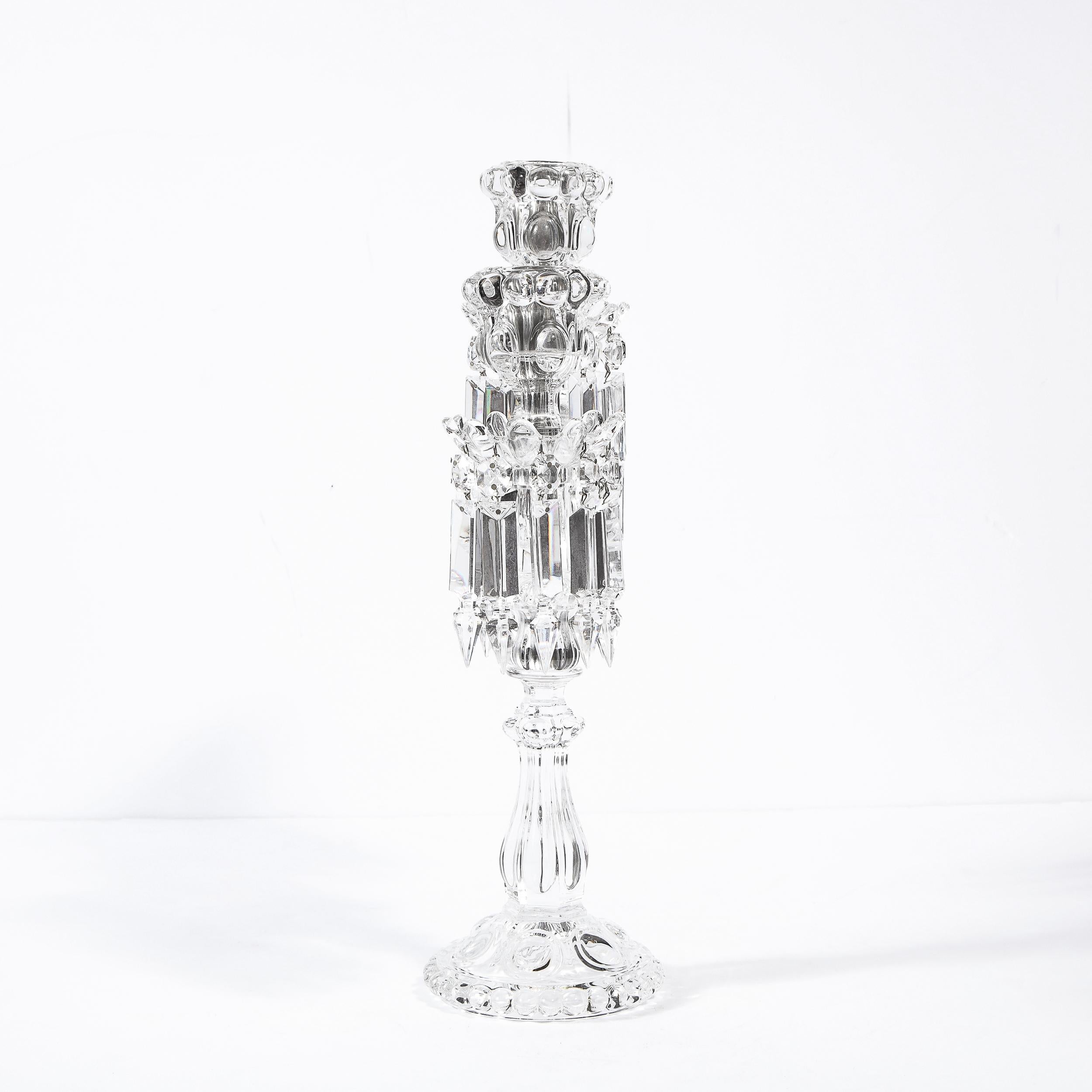 Pair of Mid-Century Modern Neoclassical Glass Obelisk Candelabras by Baccarat 4