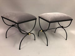 Pair of Mid-century Neoclassical Iron & Gilt Benches / Stools, Jean Michel Frank