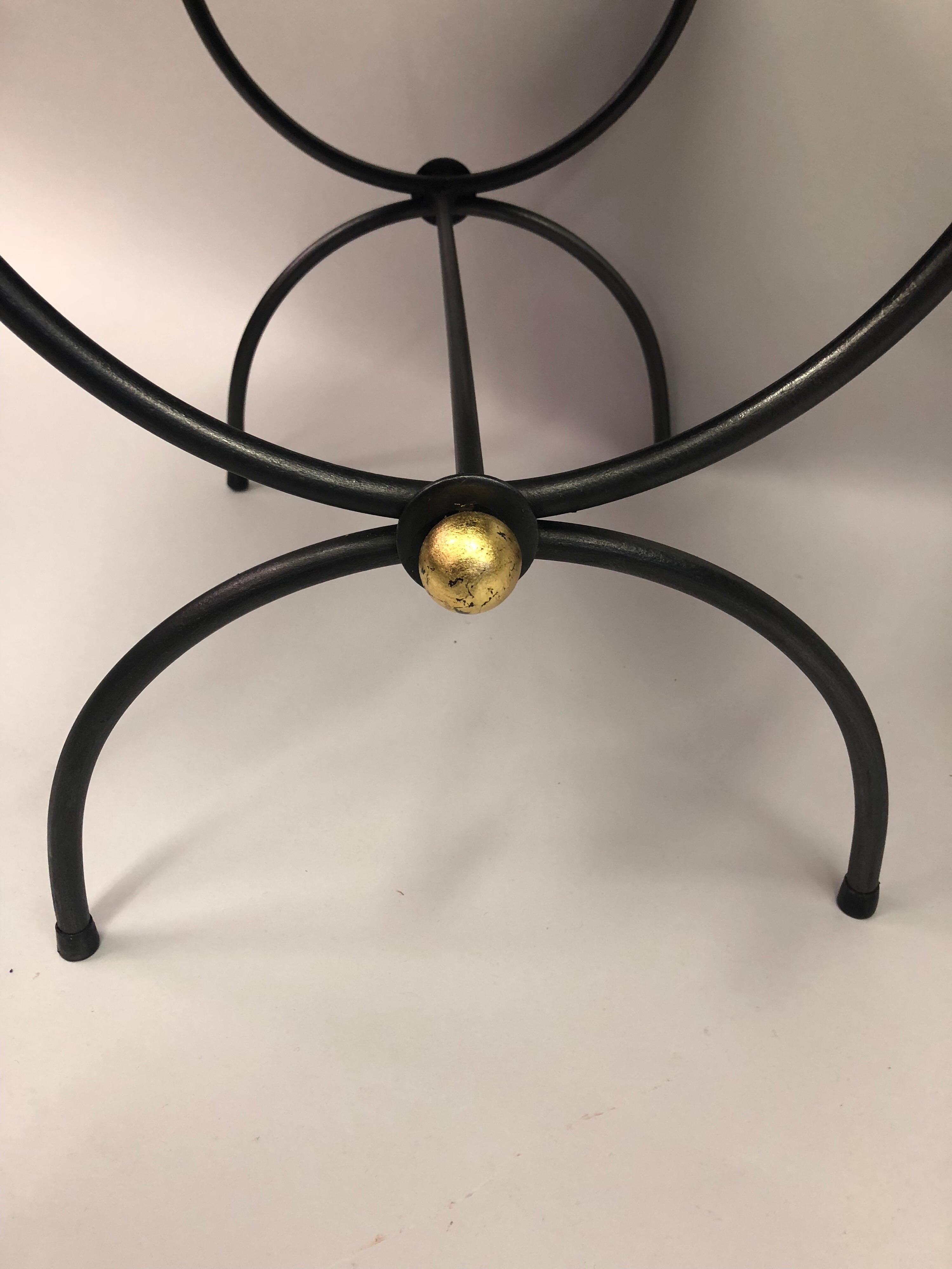 Pair of Mid-Century Modern Neoclassical Wrought Iron and Gilt Benches or Stools For Sale 2