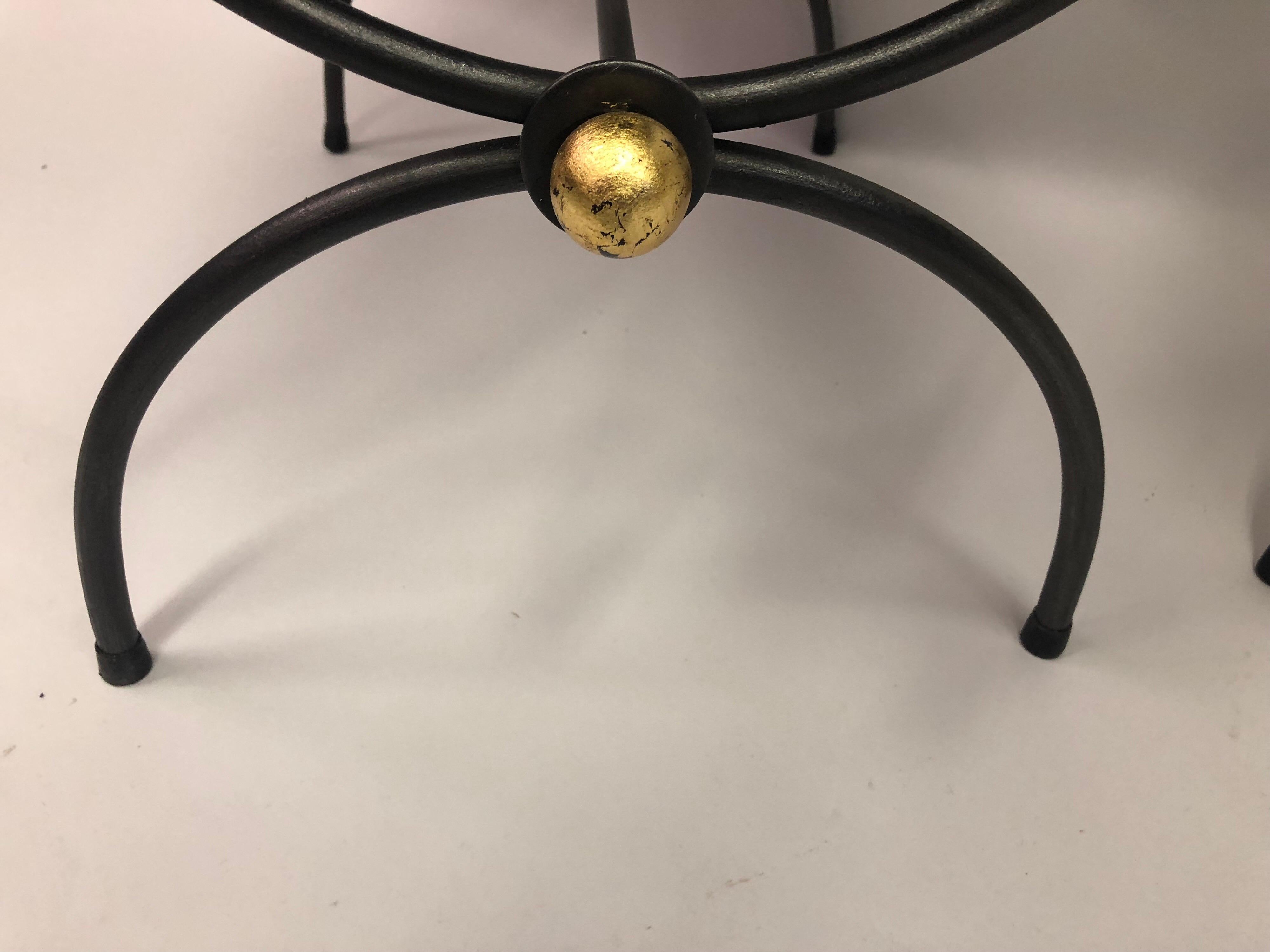 Pair of Mid-Century Modern Neoclassical Wrought Iron and Gilt Benches or Stools For Sale 3