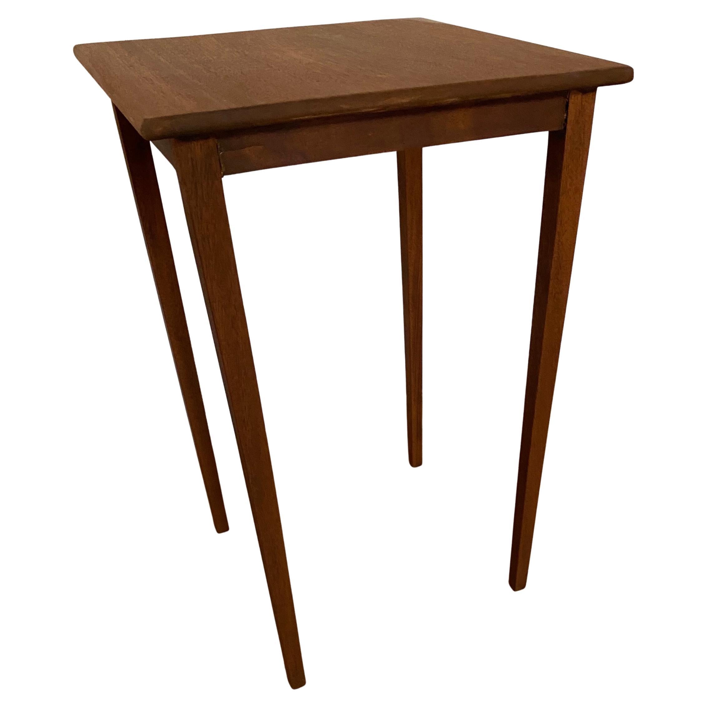 A pair of similar but not identical stands have simple yet elegant contemporary and functional design with tapered legs and a square table top.
Side tables, end tables, night stands.
 