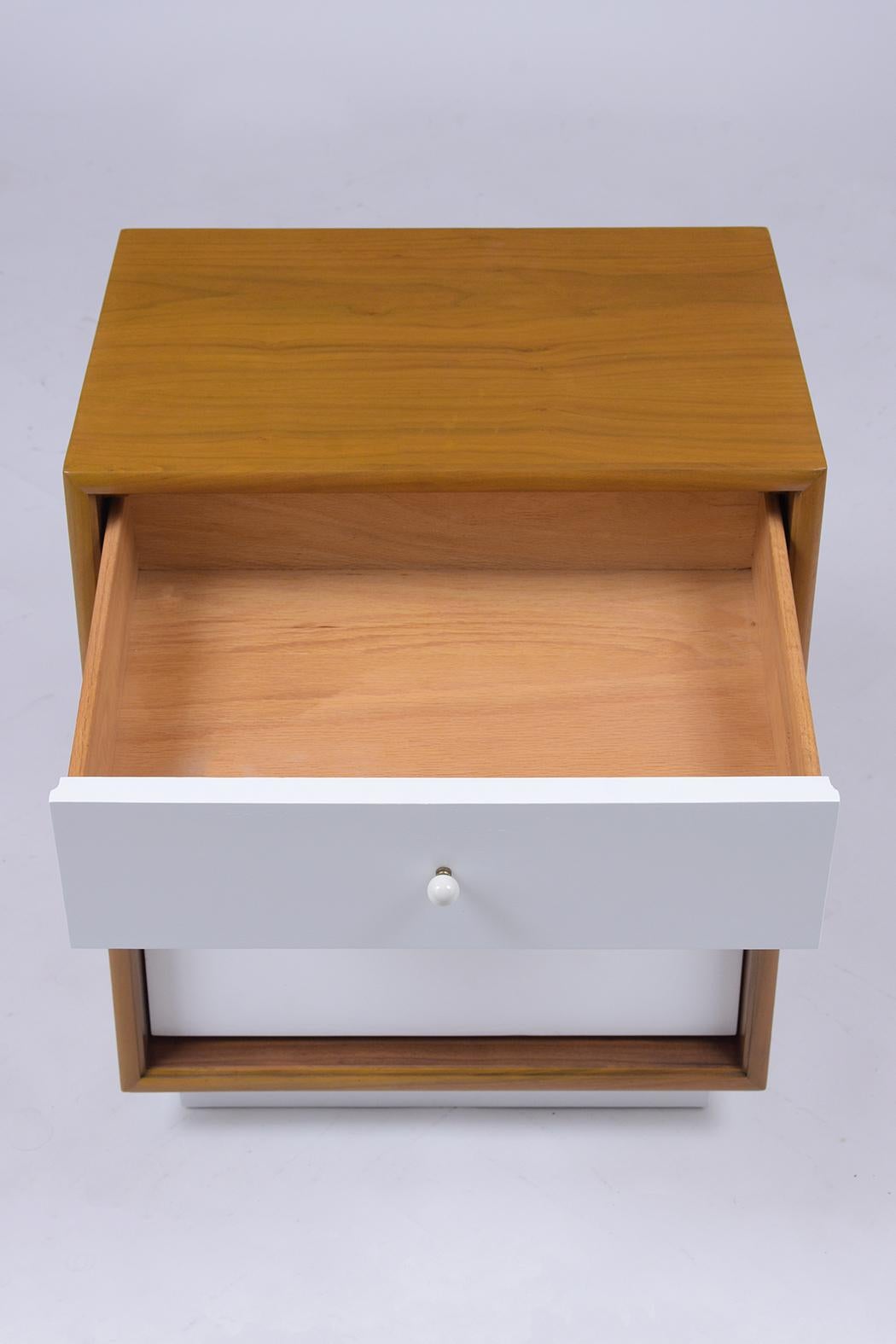 Hand-Crafted Pair of Mid Century Walnut Nightstands