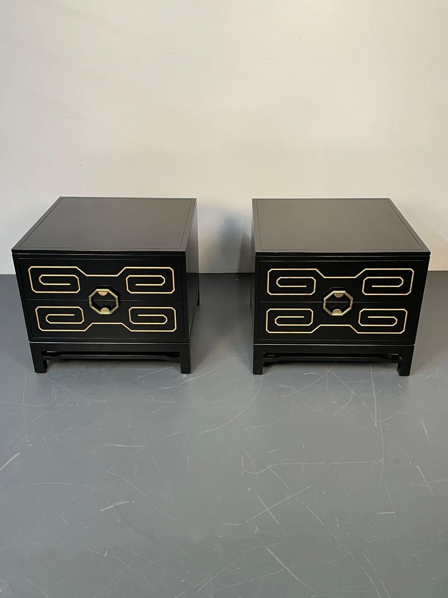 American Pair of Mid-Century Modern Nightstands / Dressers, Greek Key, Mastercraft Style For Sale