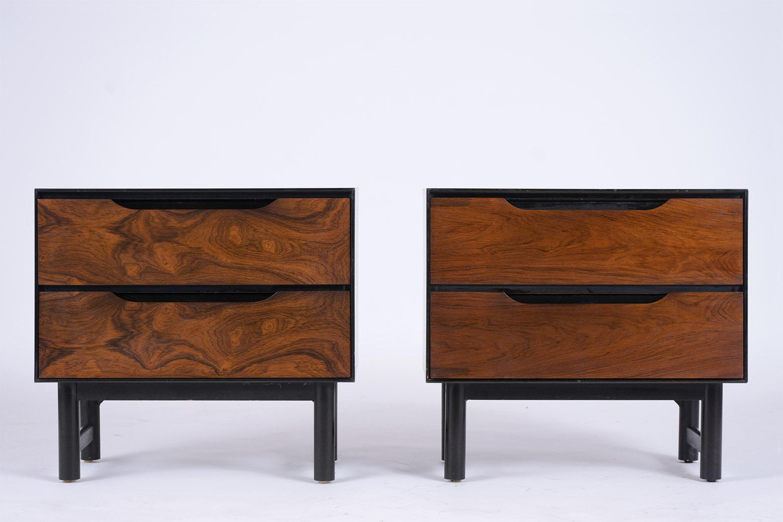 Stained Pair of Mid-Century Modern Nightstands