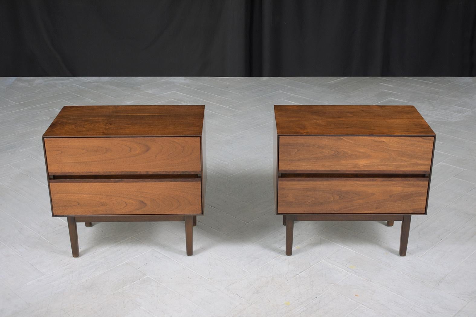 Carved Pair of Mid-Century Modern Nightstands