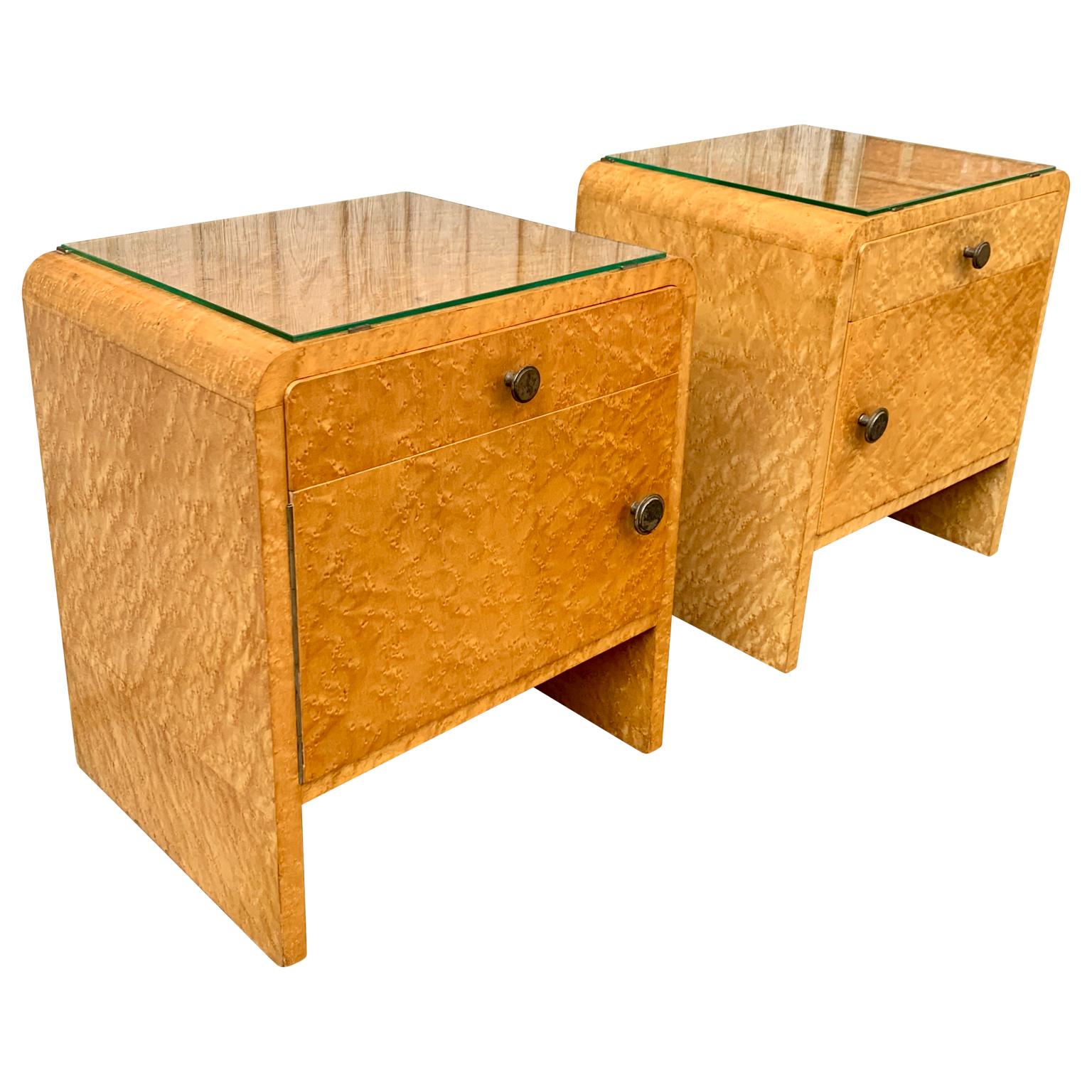 Swedish Pair of Mid-Century Modern Nightstands in Birch Burlwood, Sweden