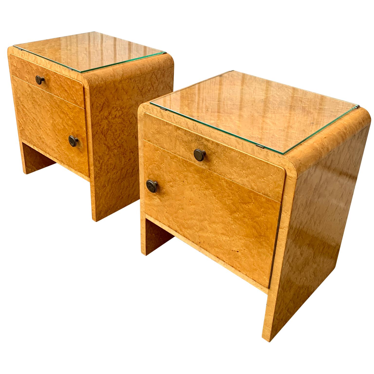 Veneer Pair of Mid-Century Modern Nightstands in Birch Burlwood, Sweden
