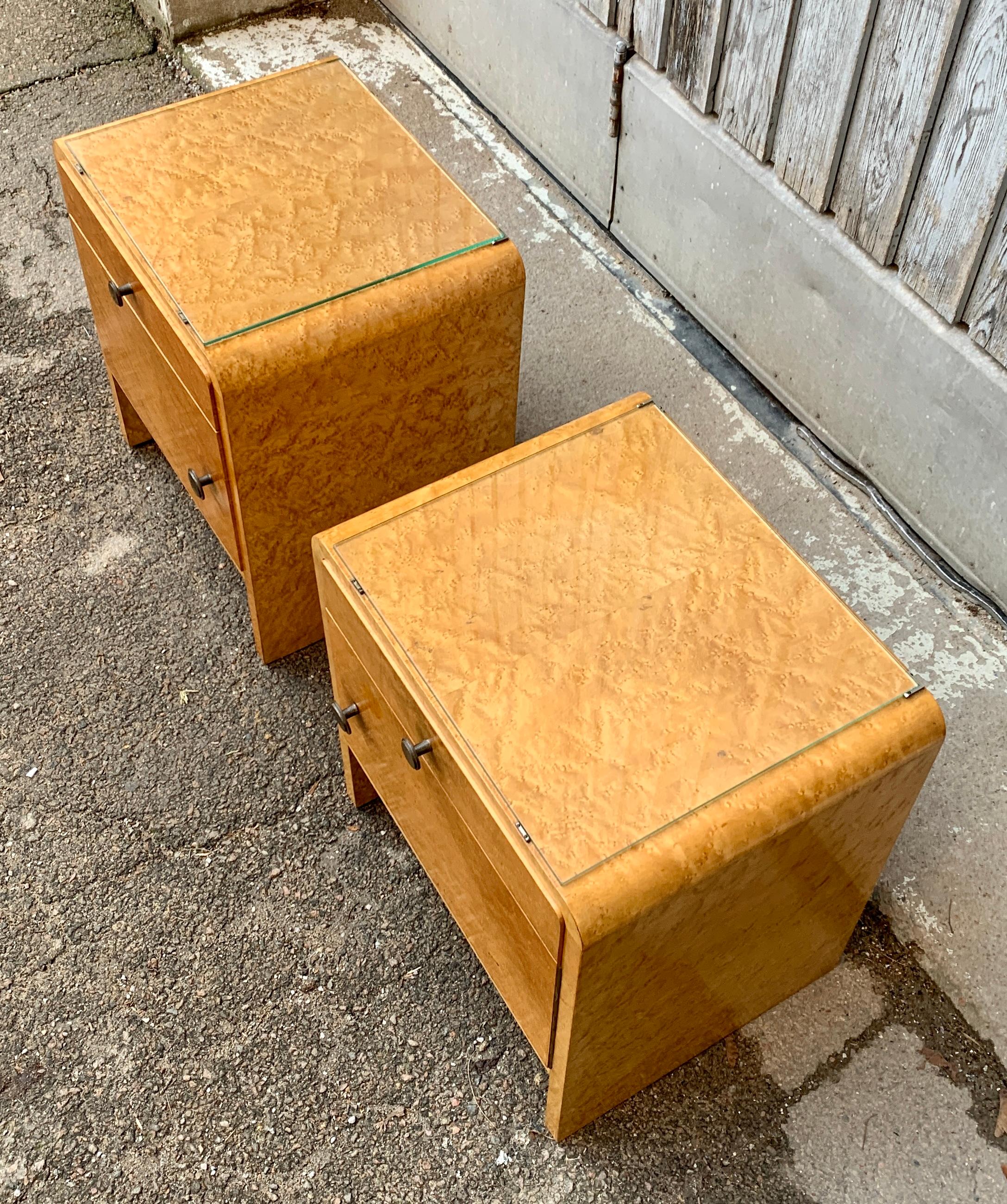 Pair of Mid-Century Modern Nightstands in Birch Burlwood, Sweden 1