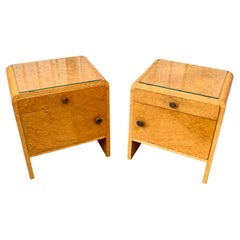 Pair of Mid-Century Modern Nightstands in Birch Burlwood, Sweden