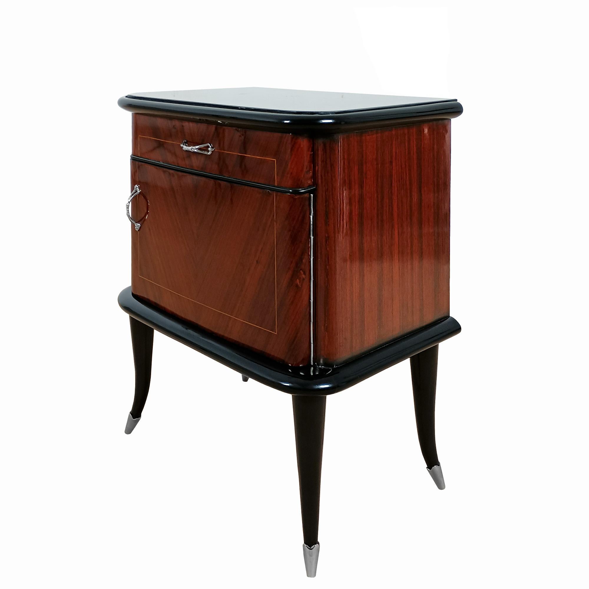 Pair Of Mid-Century Modern Nightstands In Blackened Beech - Italy 1940 For Sale 7