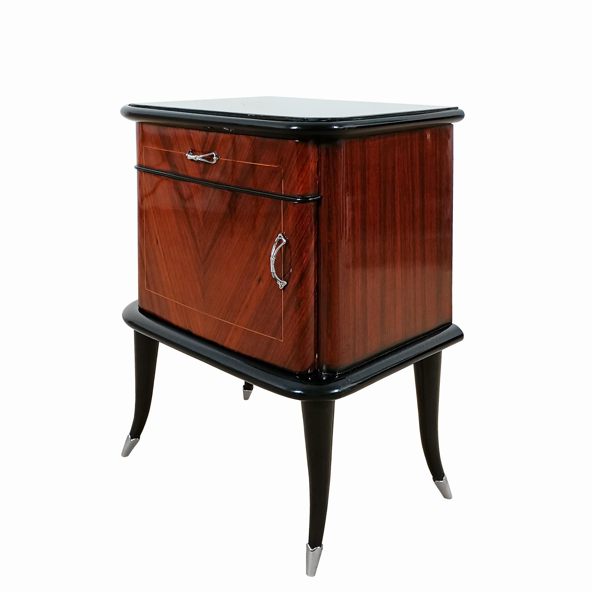 Mid-20th Century Pair Of Mid-Century Modern Nightstands In Blackened Beech - Italy 1940 For Sale