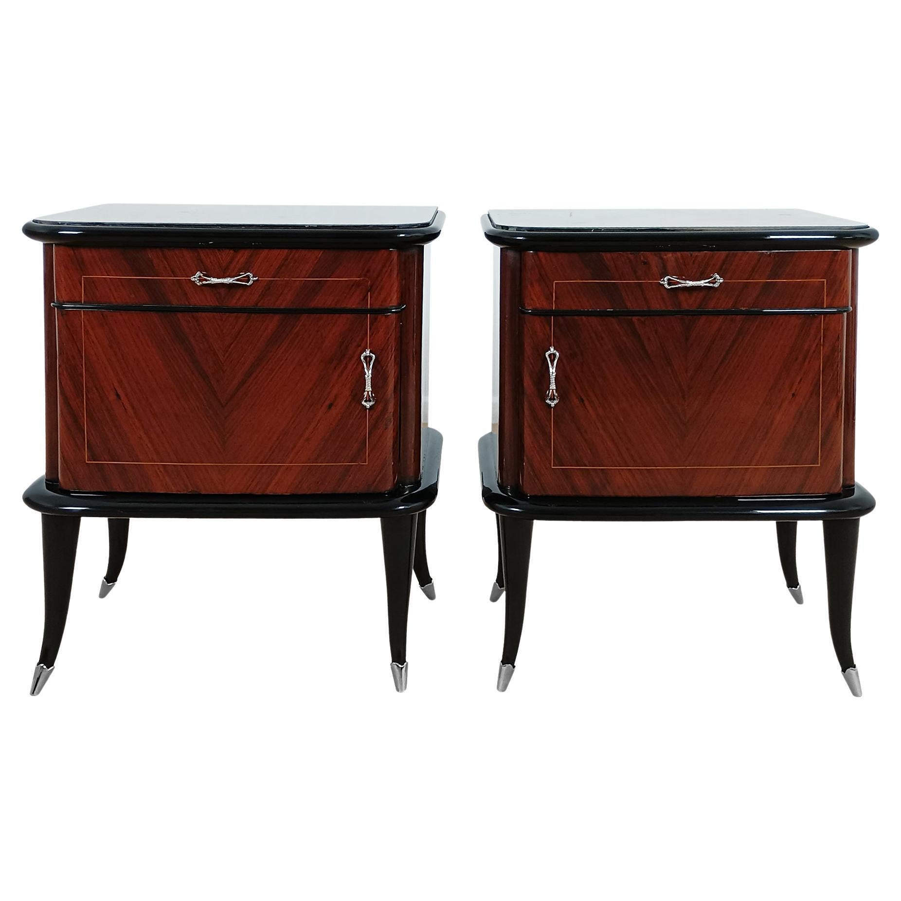 Pair Of Mid-Century Modern Nightstands In Blackened Beech - Italy 1940 For Sale