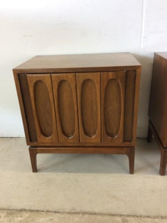 Pair of Mid Century Modern Nightstands with Cabinet & Shelf