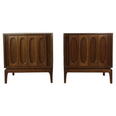 Pair of Mid Century Modern Nightstands with Cabinet & Shelf