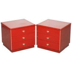 Pair of Mid-Century Modern Oak and Bakelite Retro Chest of Drawers Side Tables
