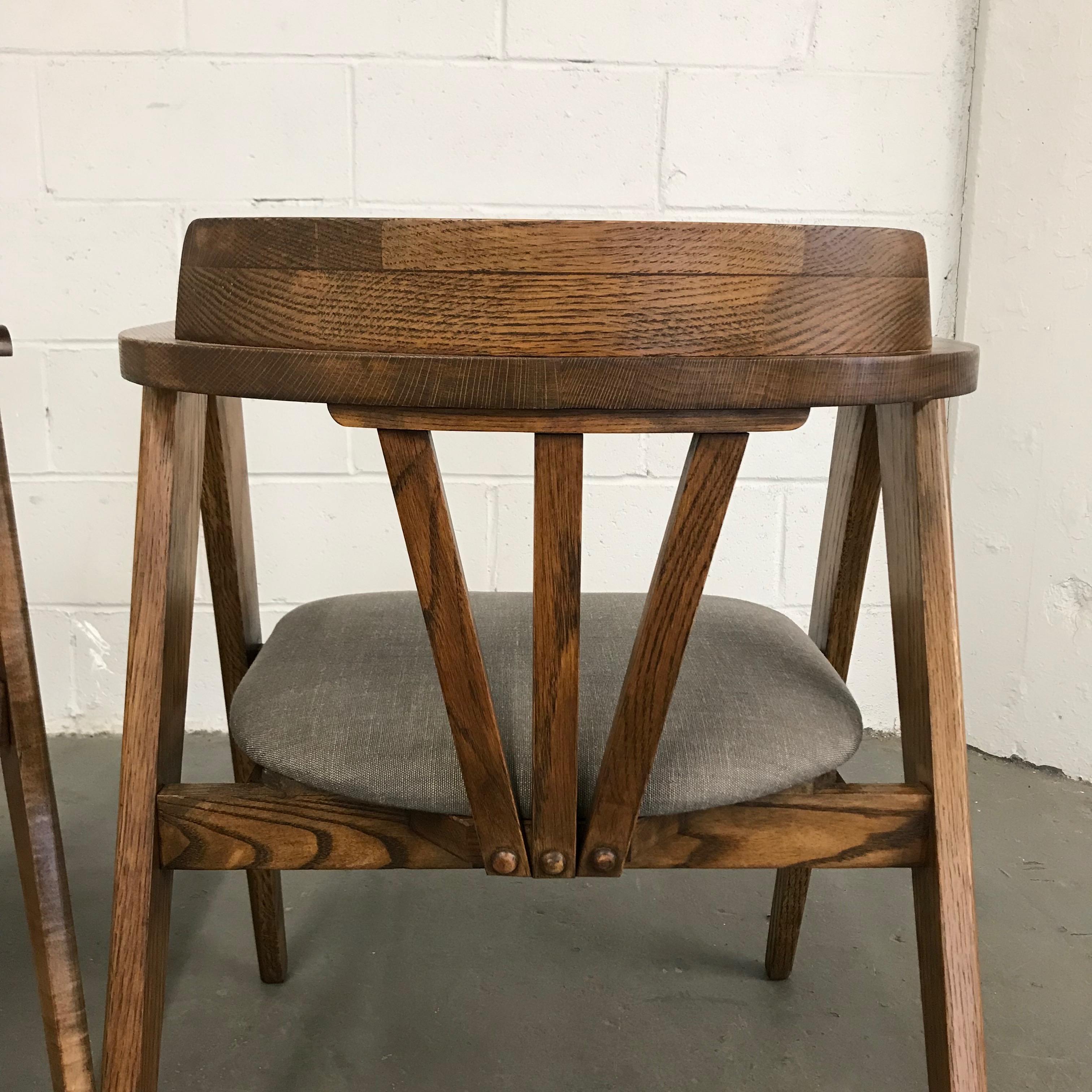 Pair of Mid-Century Modern Oak Compass Chairs 1