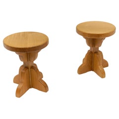 Paire de tabourets en Oak modernes du milieu du siècle, 1960 France