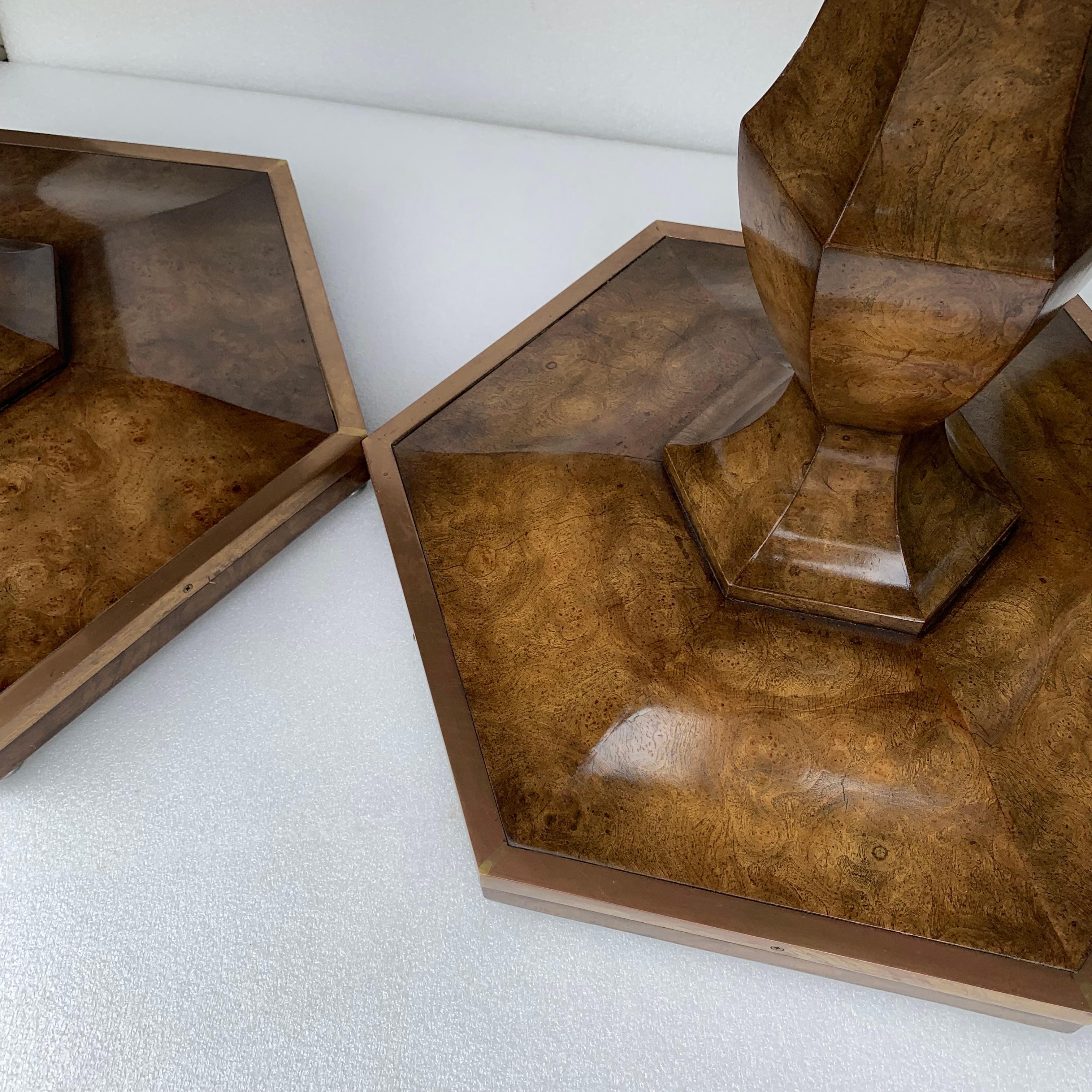Paire de supports de tables d'extrémité octogonales Mastercraft en broussin et laiton de style mi-siècle moderne 6