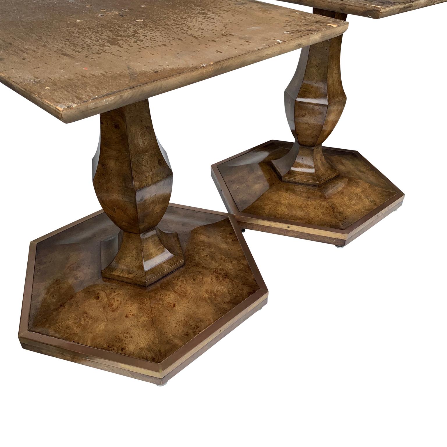 Mid-Century Modern Paire de supports de tables d'extrémité octogonales Mastercraft en broussin et laiton de style mi-siècle moderne