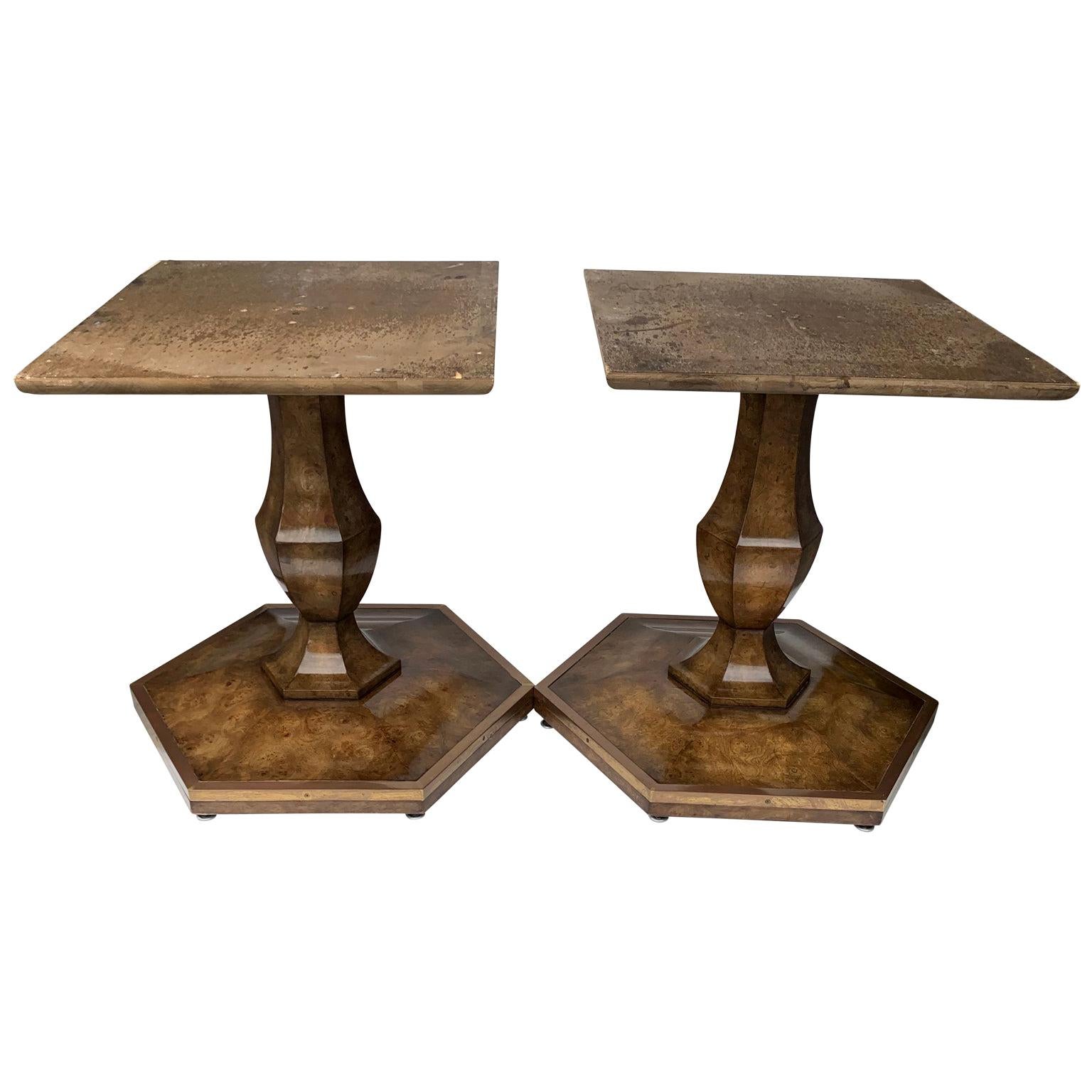 Paire de supports de tables d'extrémité octogonales Mastercraft en broussin et laiton de style mi-siècle moderne