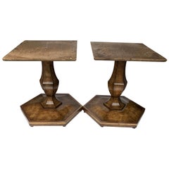 Pair of Mid-Century Modern Octagon Mastercraft Burl and Brass End Tables Stands