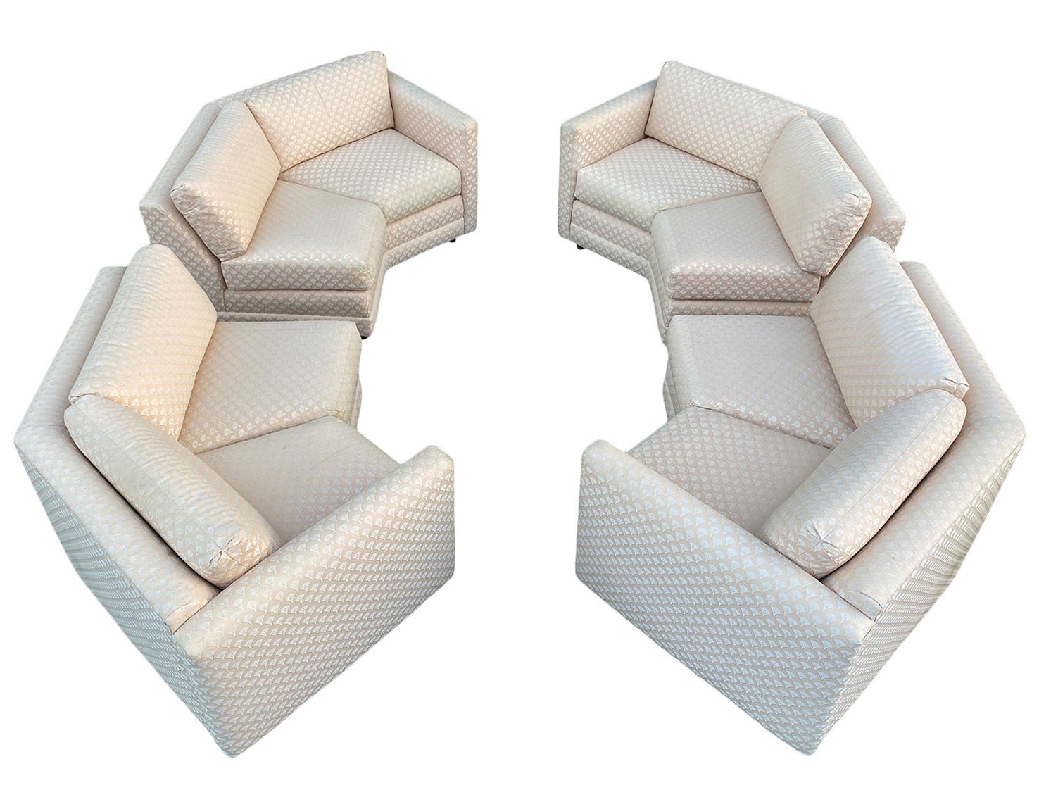 Late 20th Century Pair of Mid-Century Modern Octagonal Curved or Circular Sectional Sofas