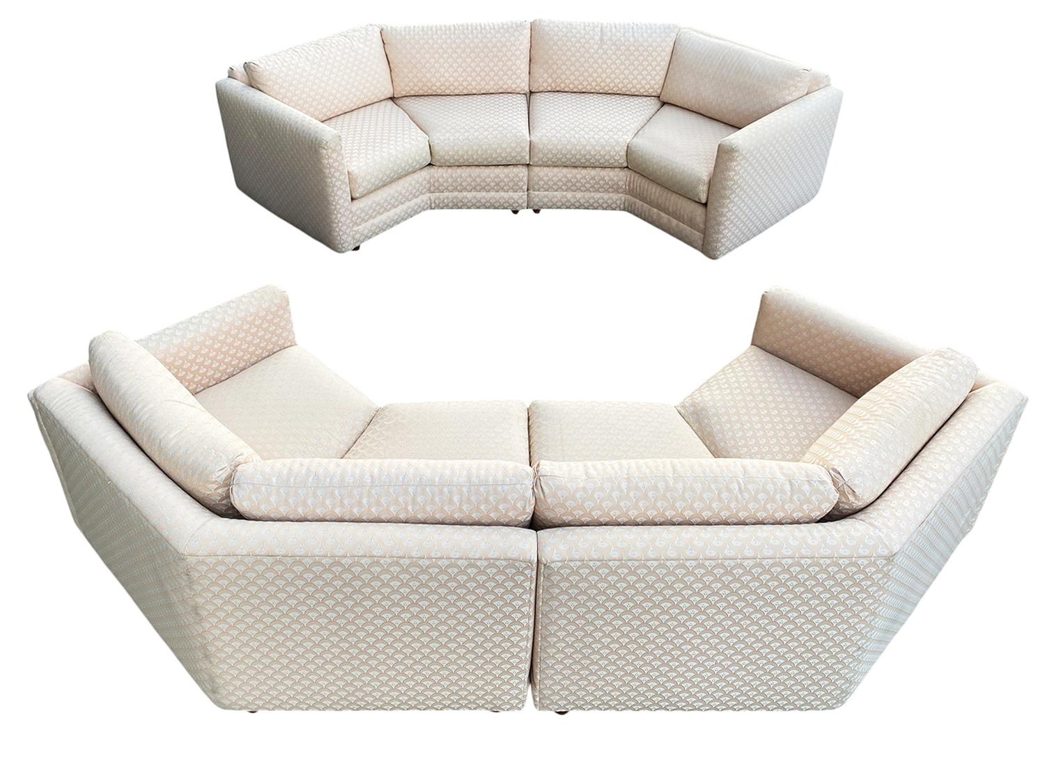 Fabric Pair of Mid-Century Modern Octagonal Curved or Circular Sectional Sofas